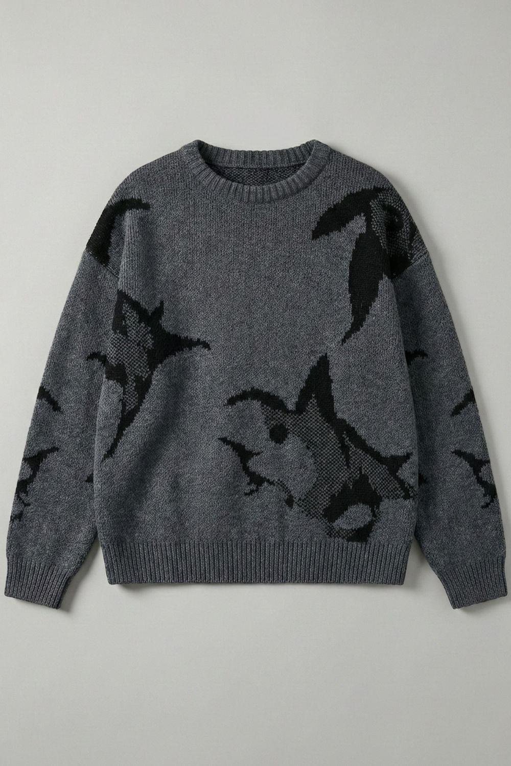 Erkek Antrasit Baskılı Oversize Kazak