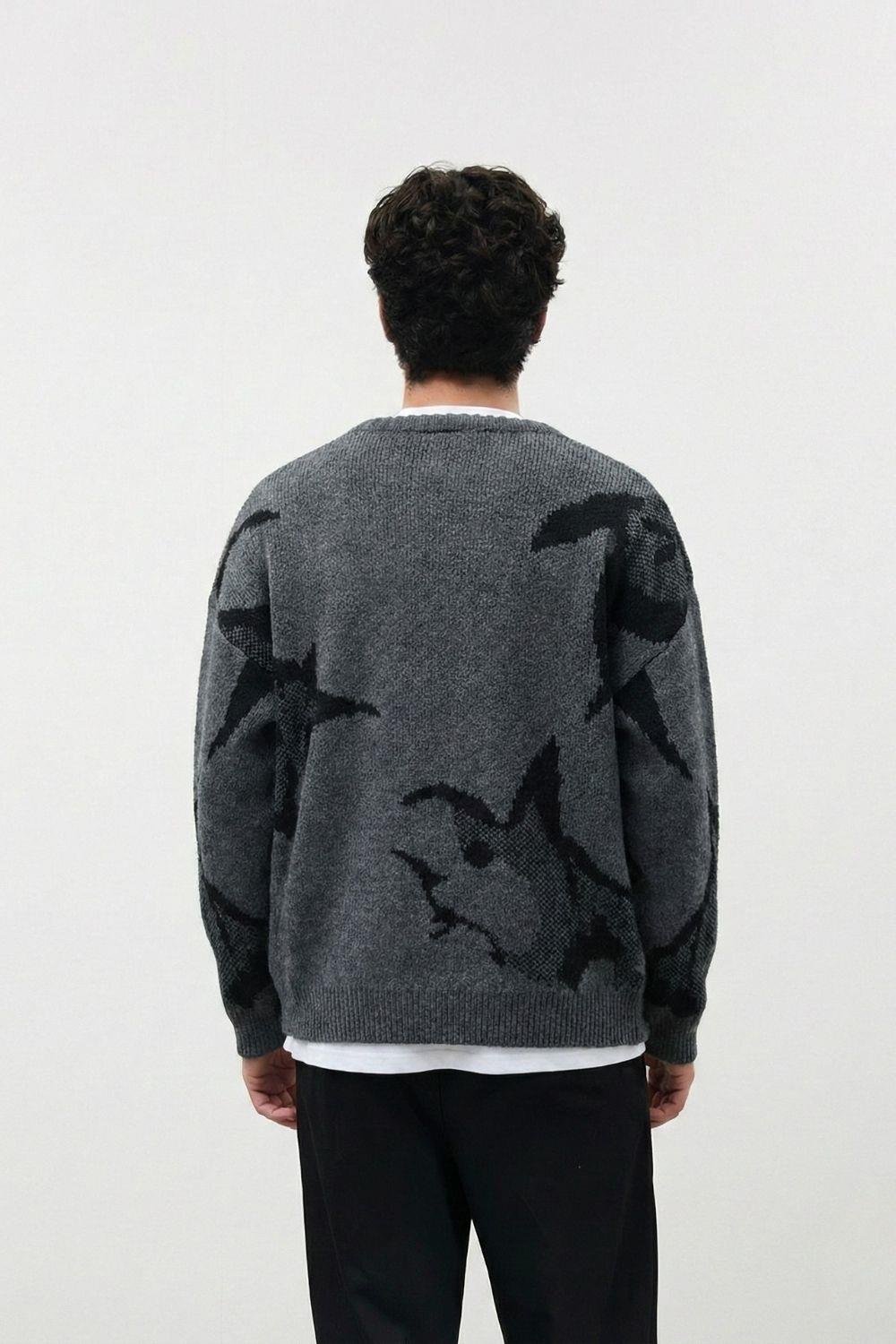 Erkek Antrasit Baskılı Oversize Kazak