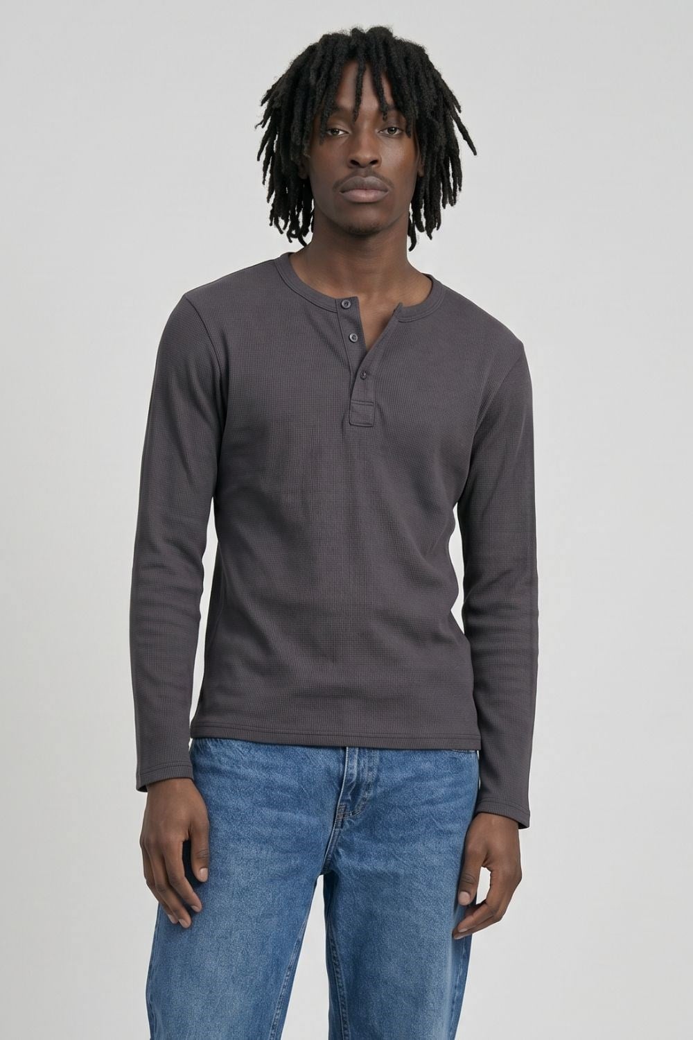 Erkek Antrasit Henley  T-Shirt