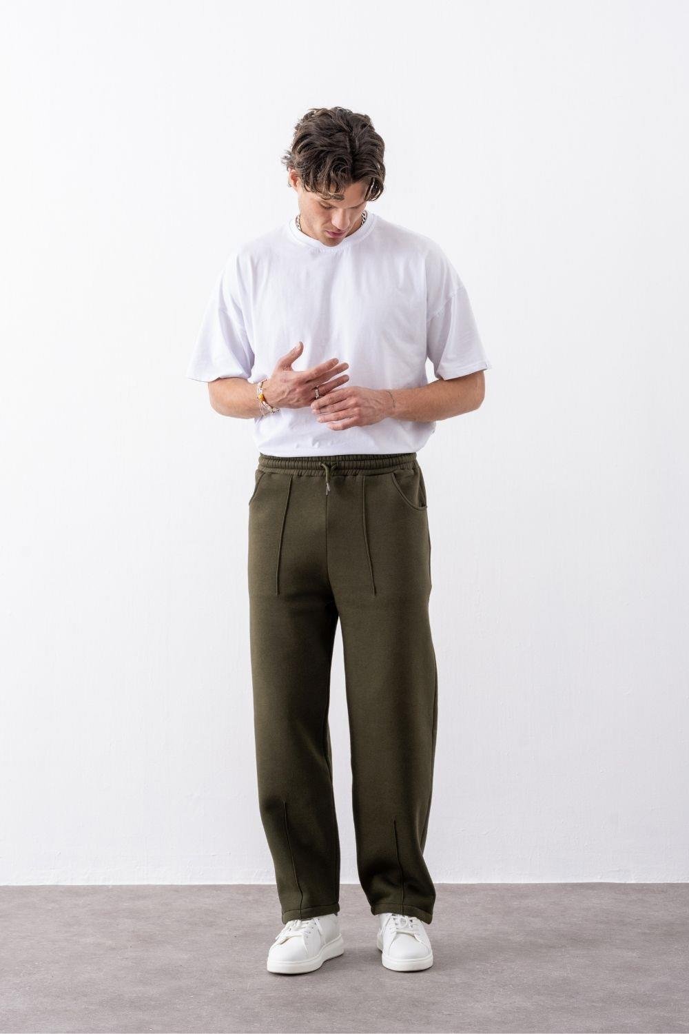 Erkek Baggy Chill Haki Eşofman Altı