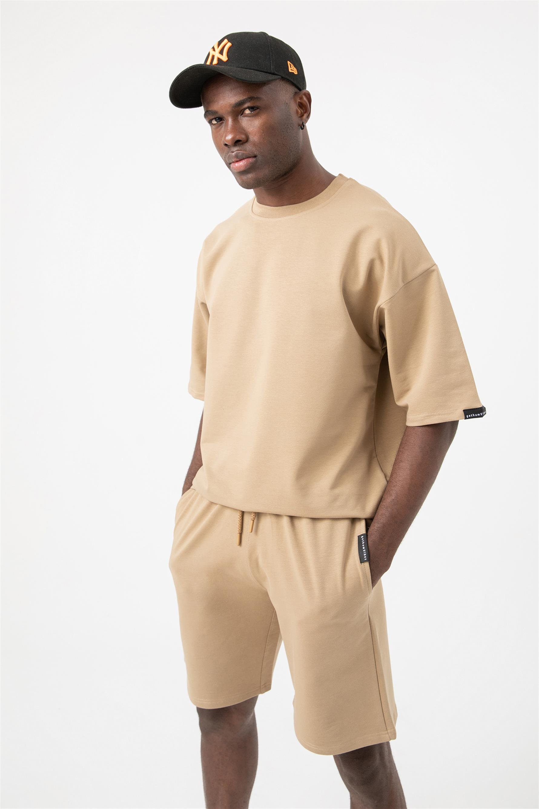 Erkek Base Oversize Bej T-Shirt