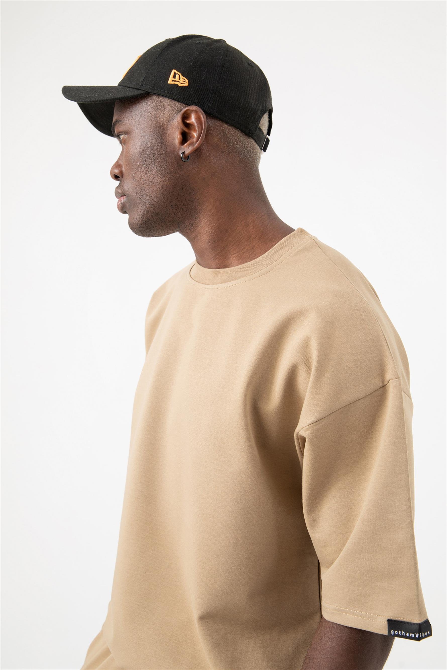 Erkek Base Oversize Bej T-Shirt