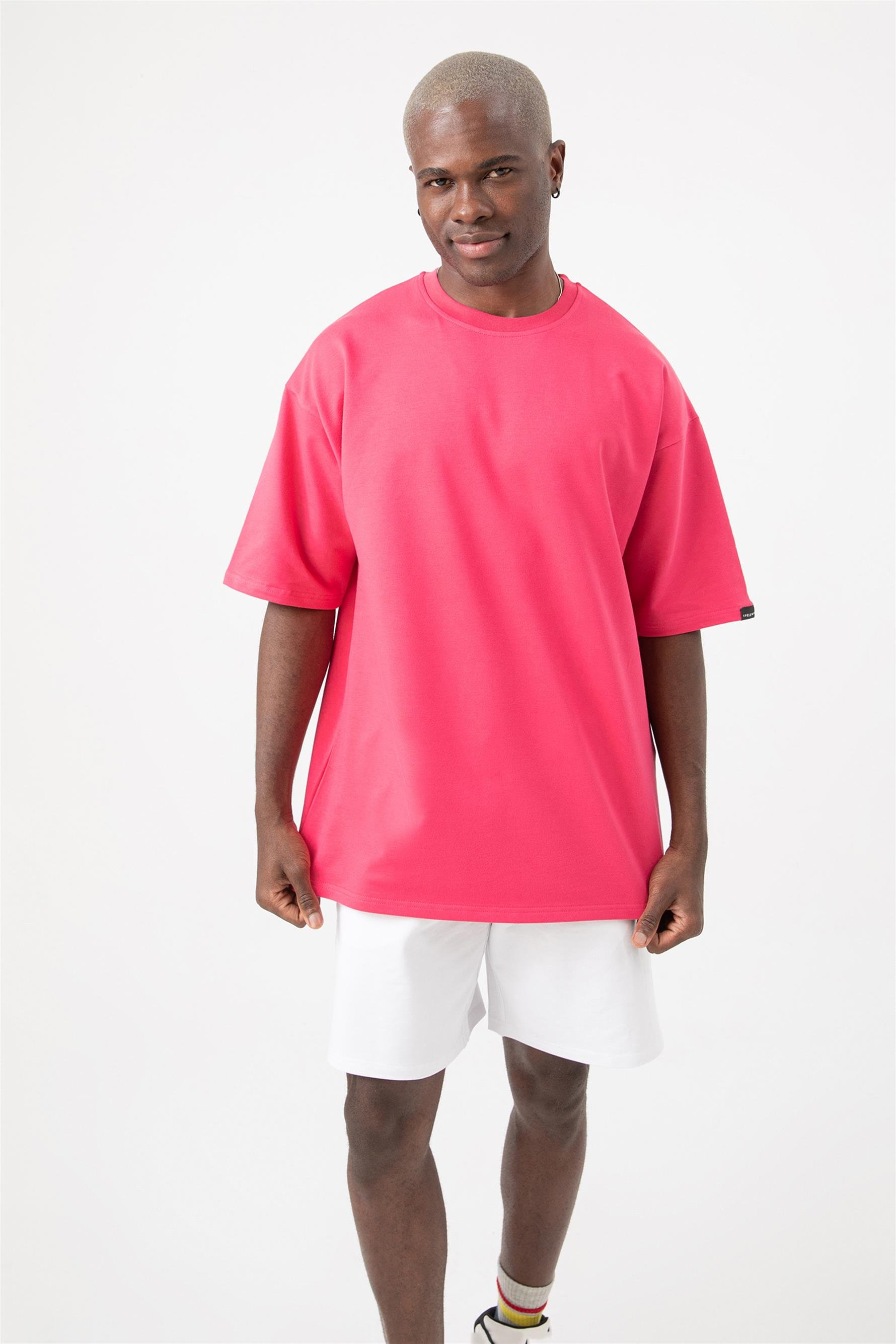 Erkek Base Oversize Fuşya T-Shirt