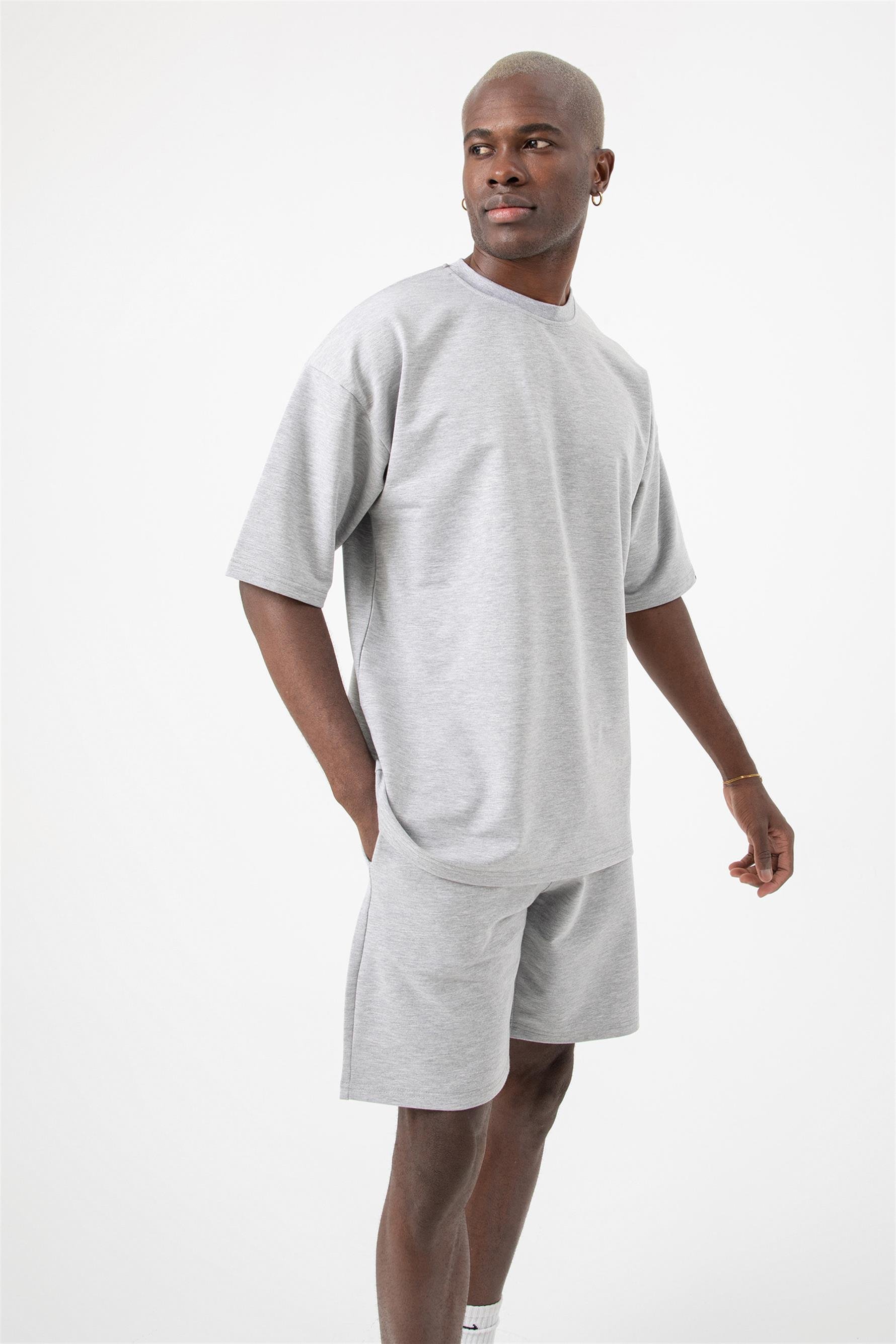 Erkek Base Oversize Gri T-Shirt