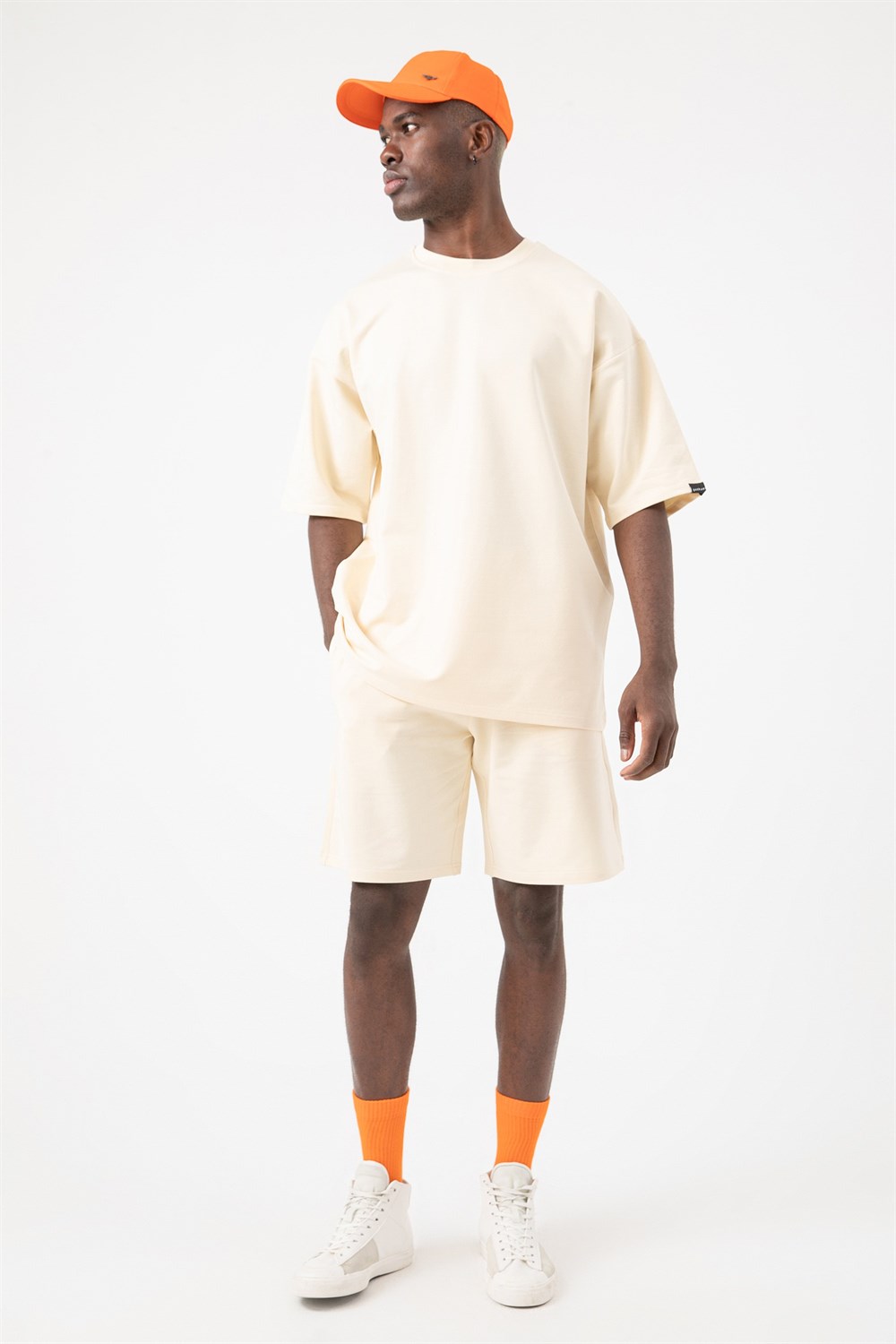 Erkek Base Oversize Krem T-Shirt