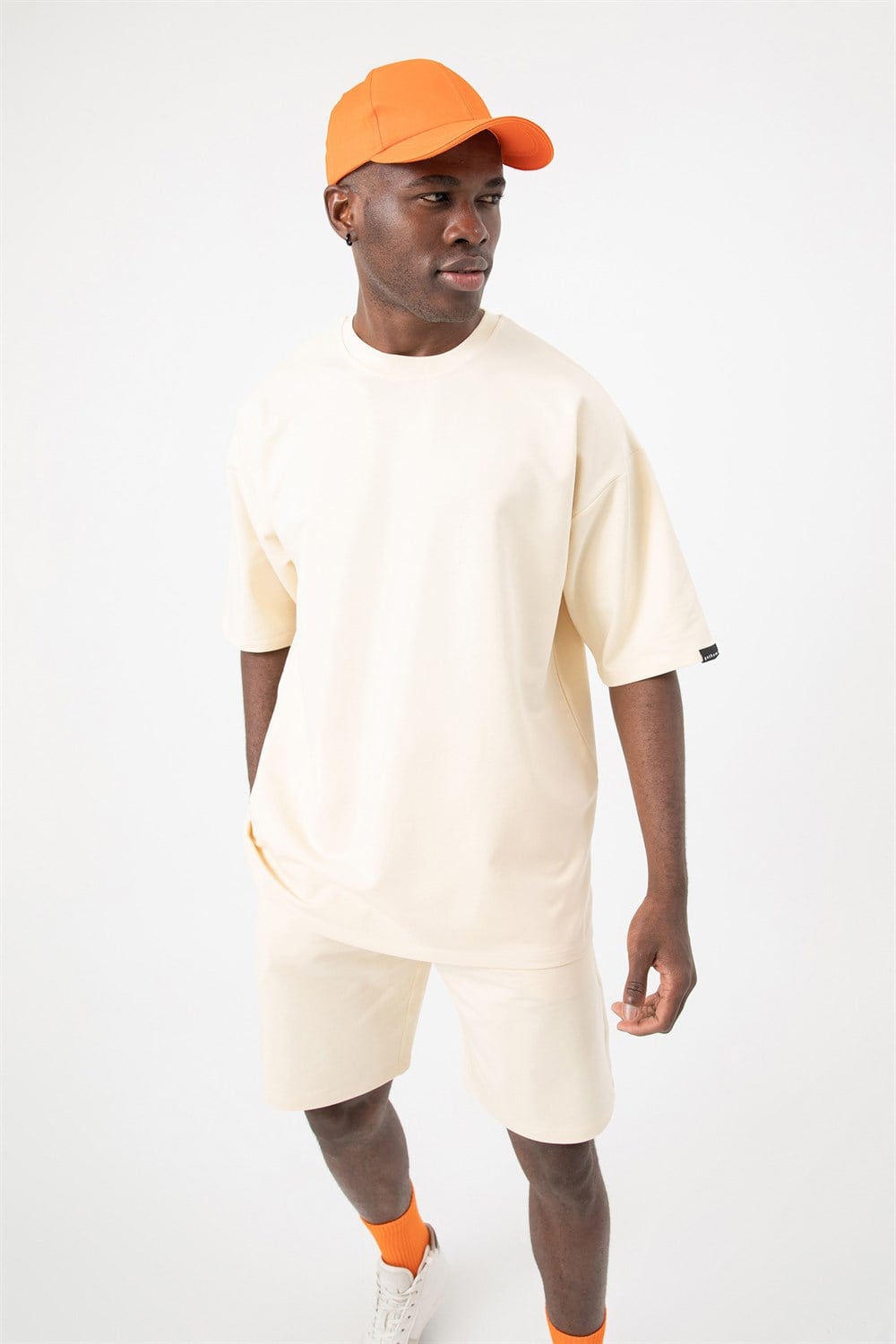 Erkek Base Oversize Krem T-Shirt