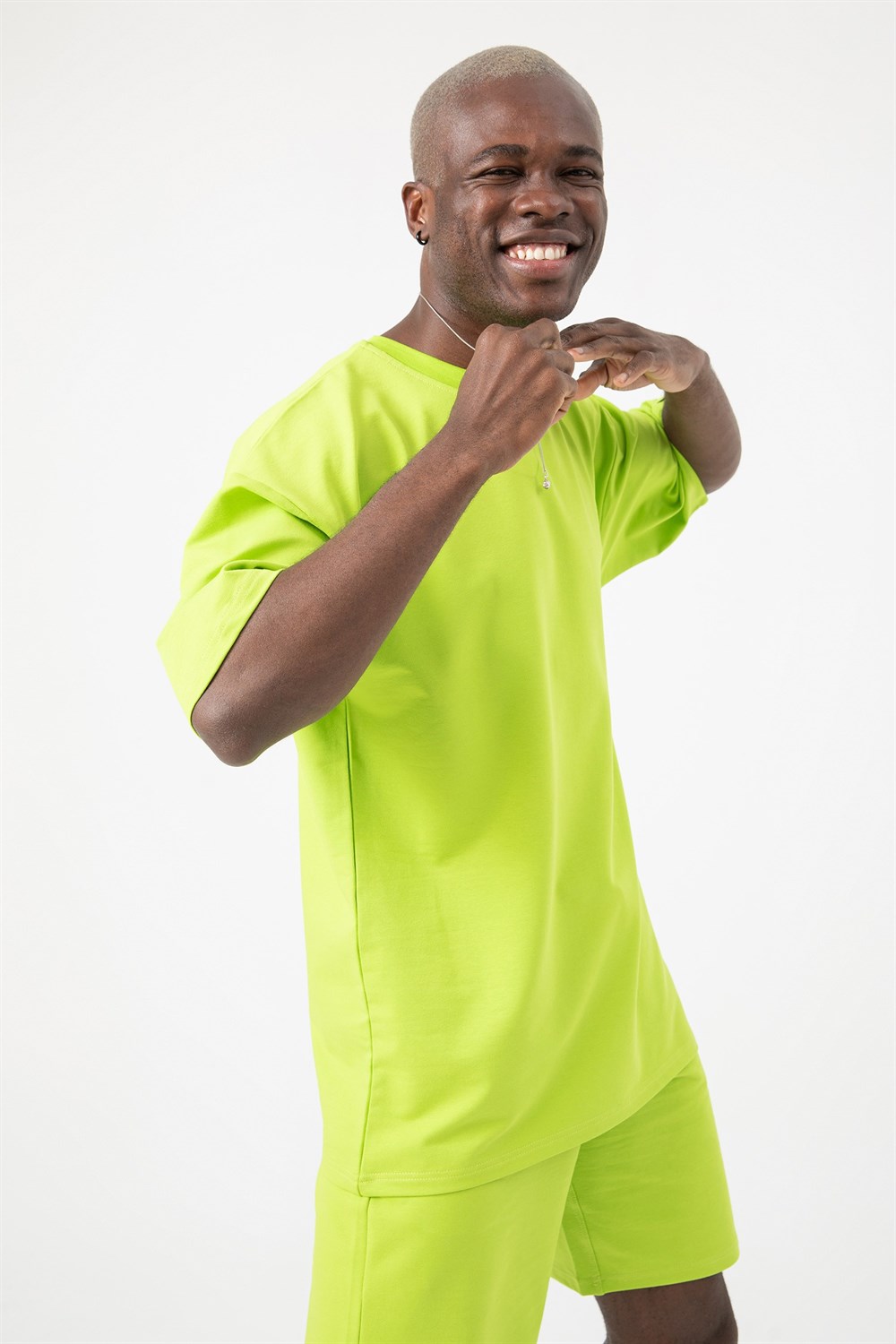 Erkek Base Oversize Lime Yeşil T-Shirt