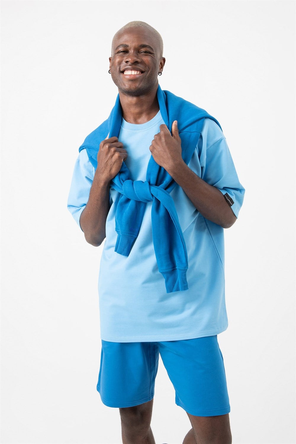 Erkek Base Oversize Mavi T-Shirt