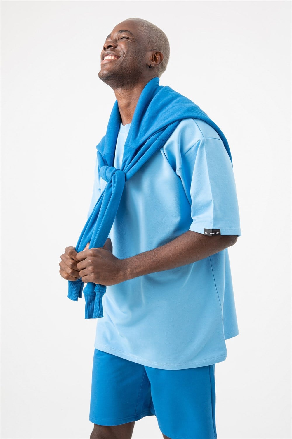Erkek Base Oversize Mavi T-Shirt