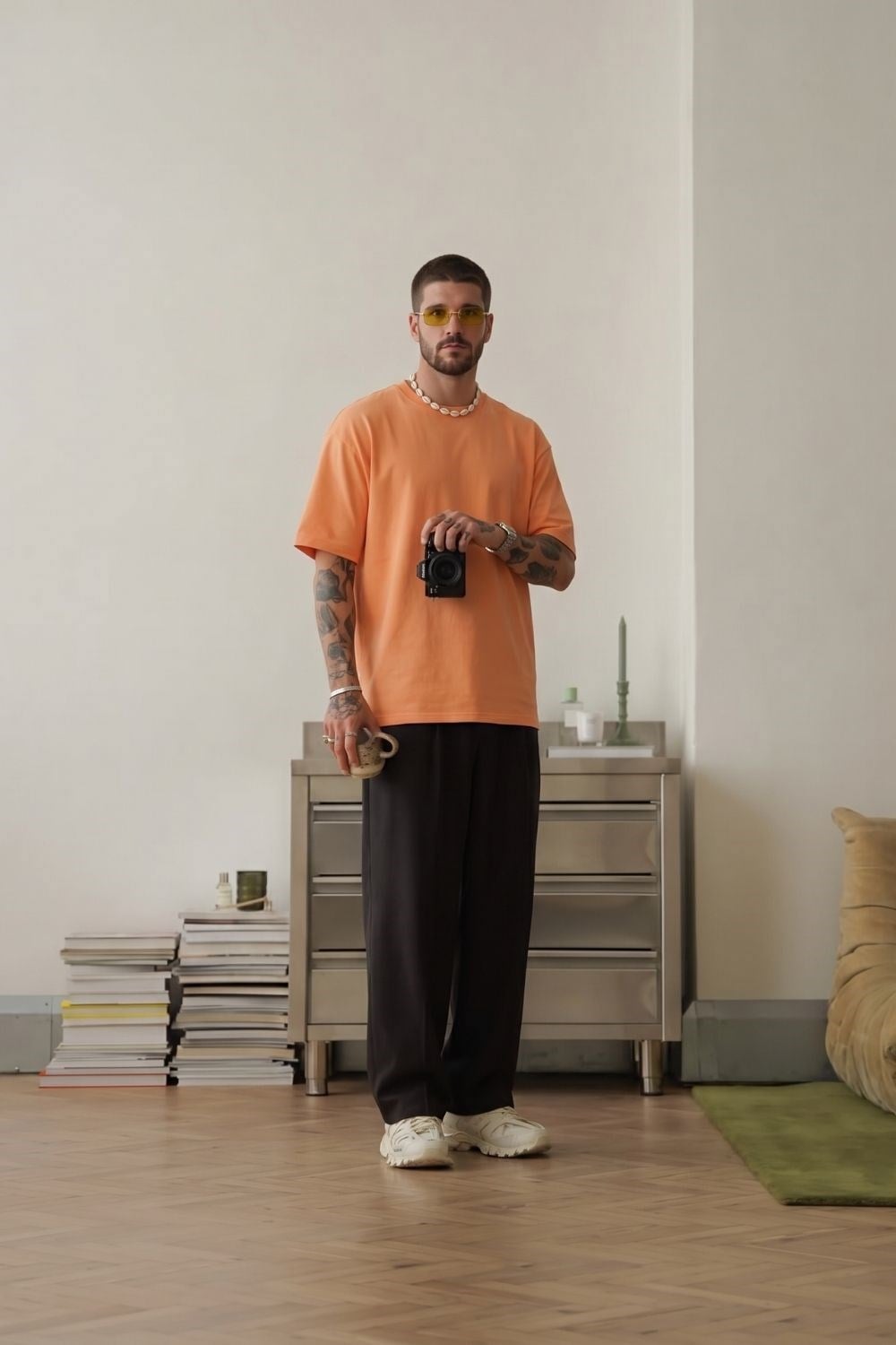 Erkek Base Oversize Şeftali T-Shirt