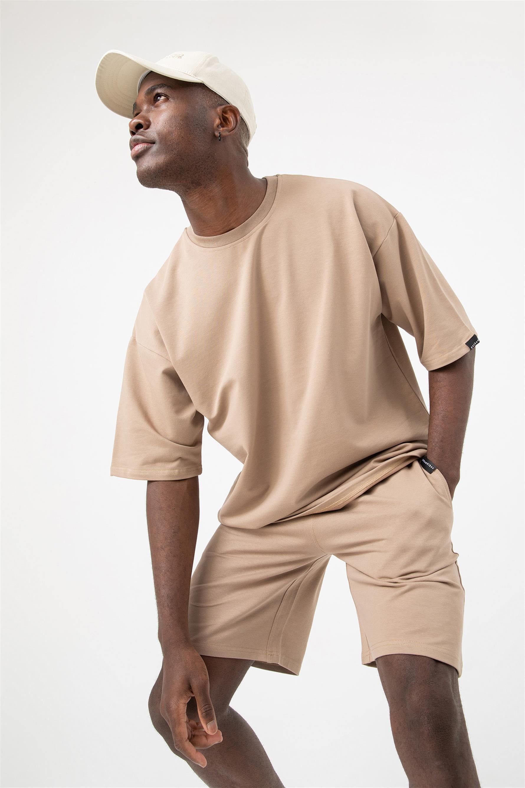 Erkek Base Oversize Vizon T-Shirt