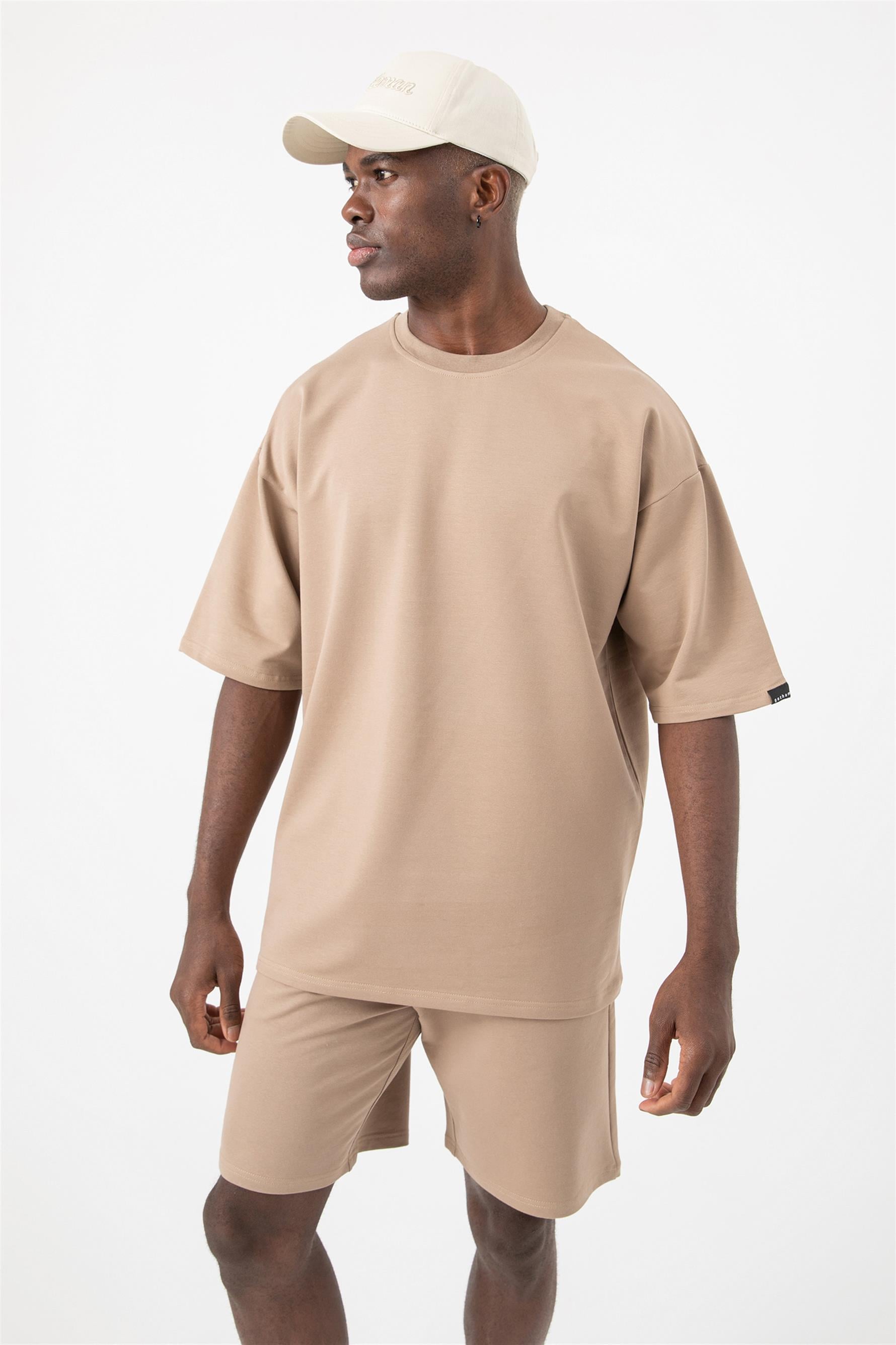 Erkek Base Oversize Vizon T-Shirt