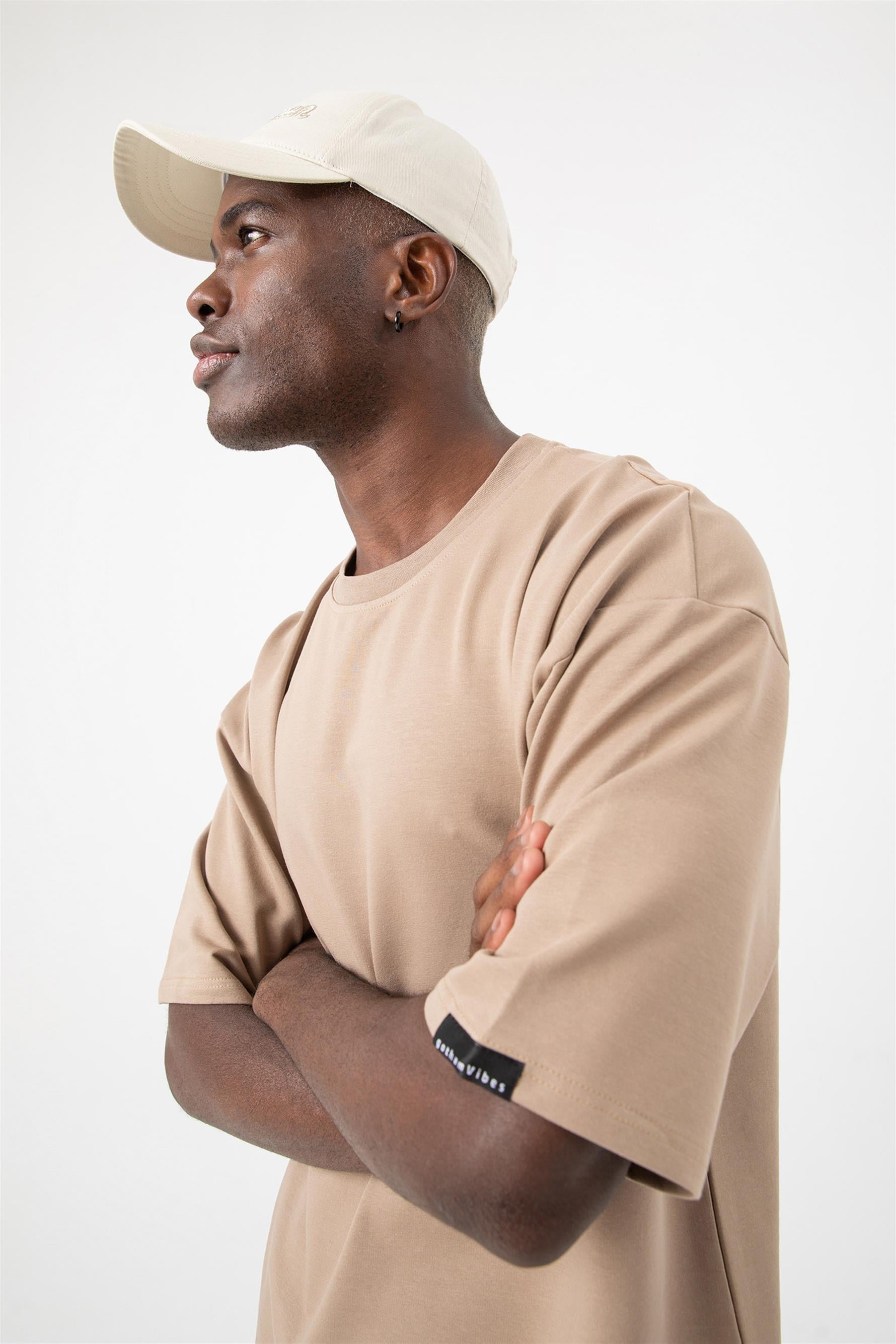 Erkek Base Oversize Vizon T-Shirt