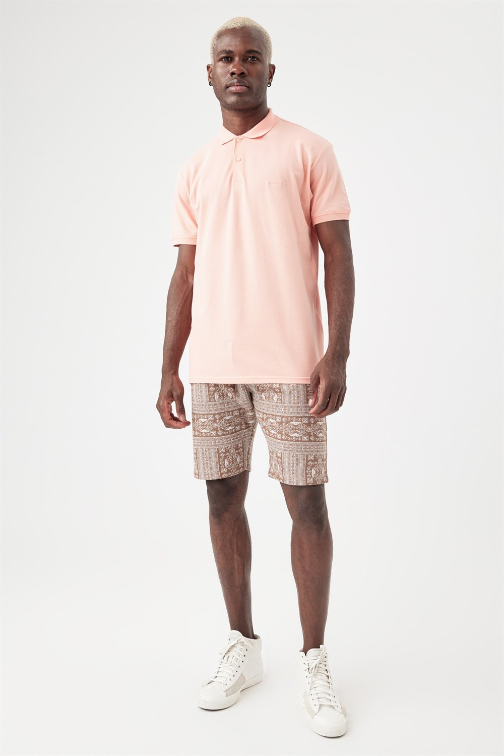 Erkek Base Polo Yaka Pudra Pembe T-Shirt