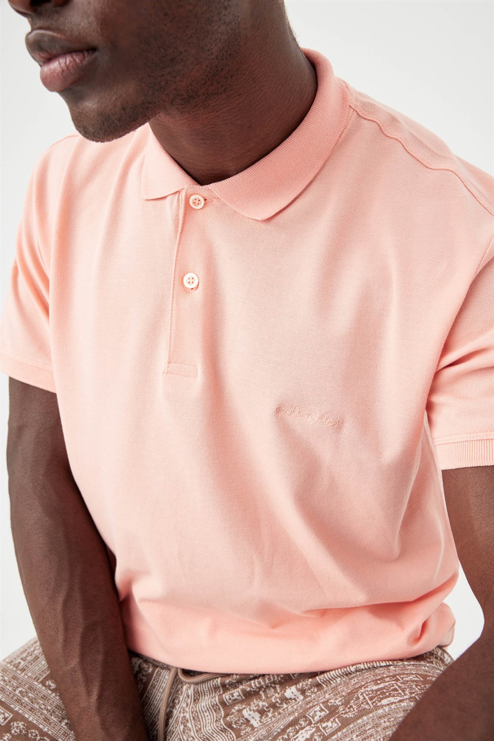 Erkek Base Polo Yaka Pudra Pembe T-Shirt