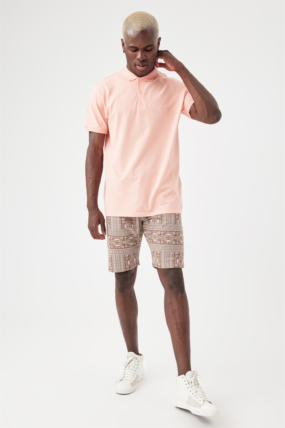Erkek Base Polo Yaka Pudra Pembe T-Shirt