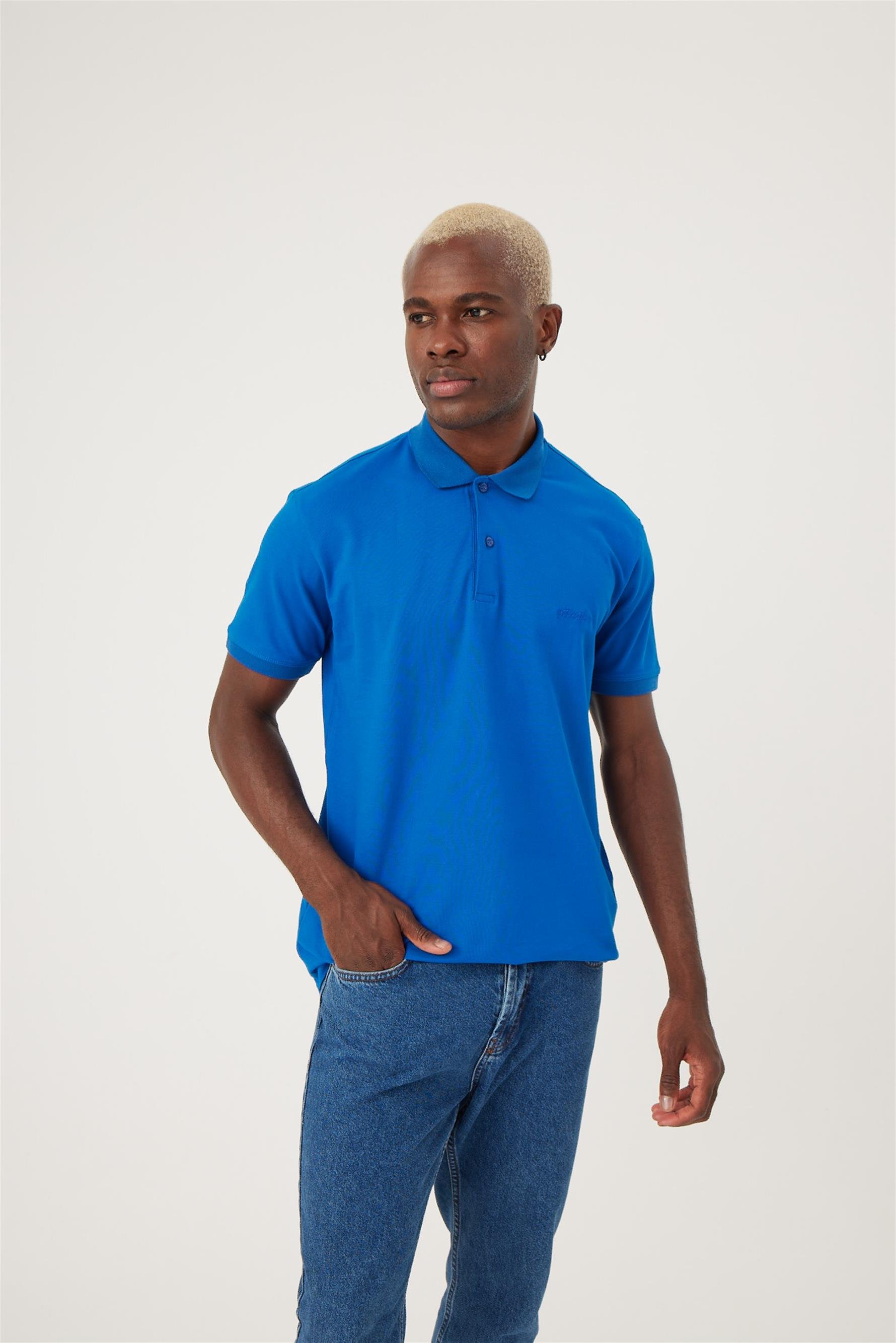 Erkek Base Polo Yaka Saks Mavi T-Shirt