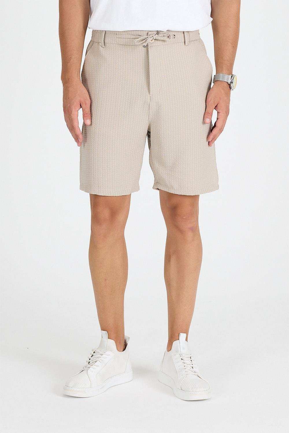 Erkek Bej Çizgili Şort