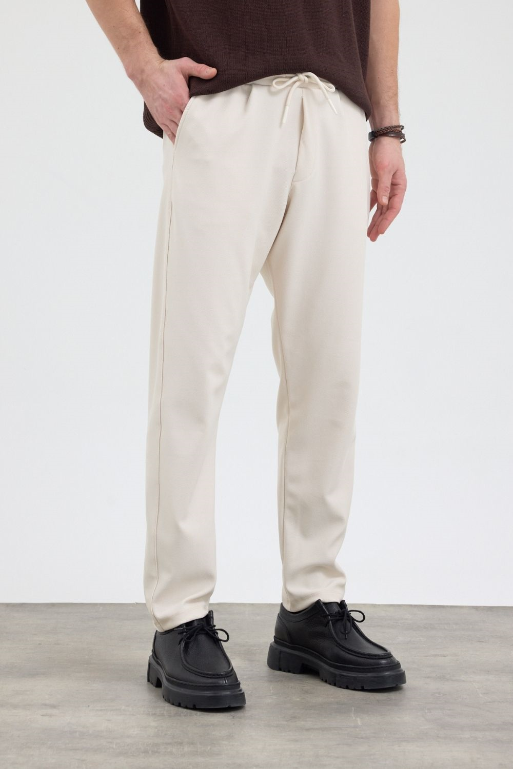 Erkek Boru Paça Bej Jogger Pantolon