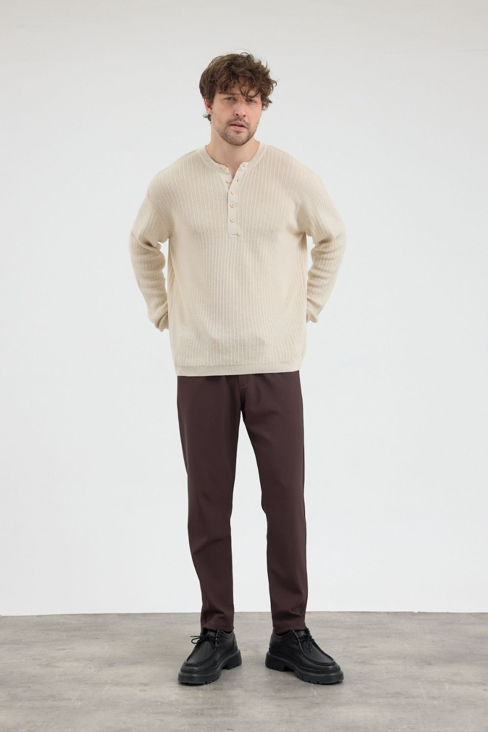 Erkek Boru Paça Kahverengi Jogger Pantolon