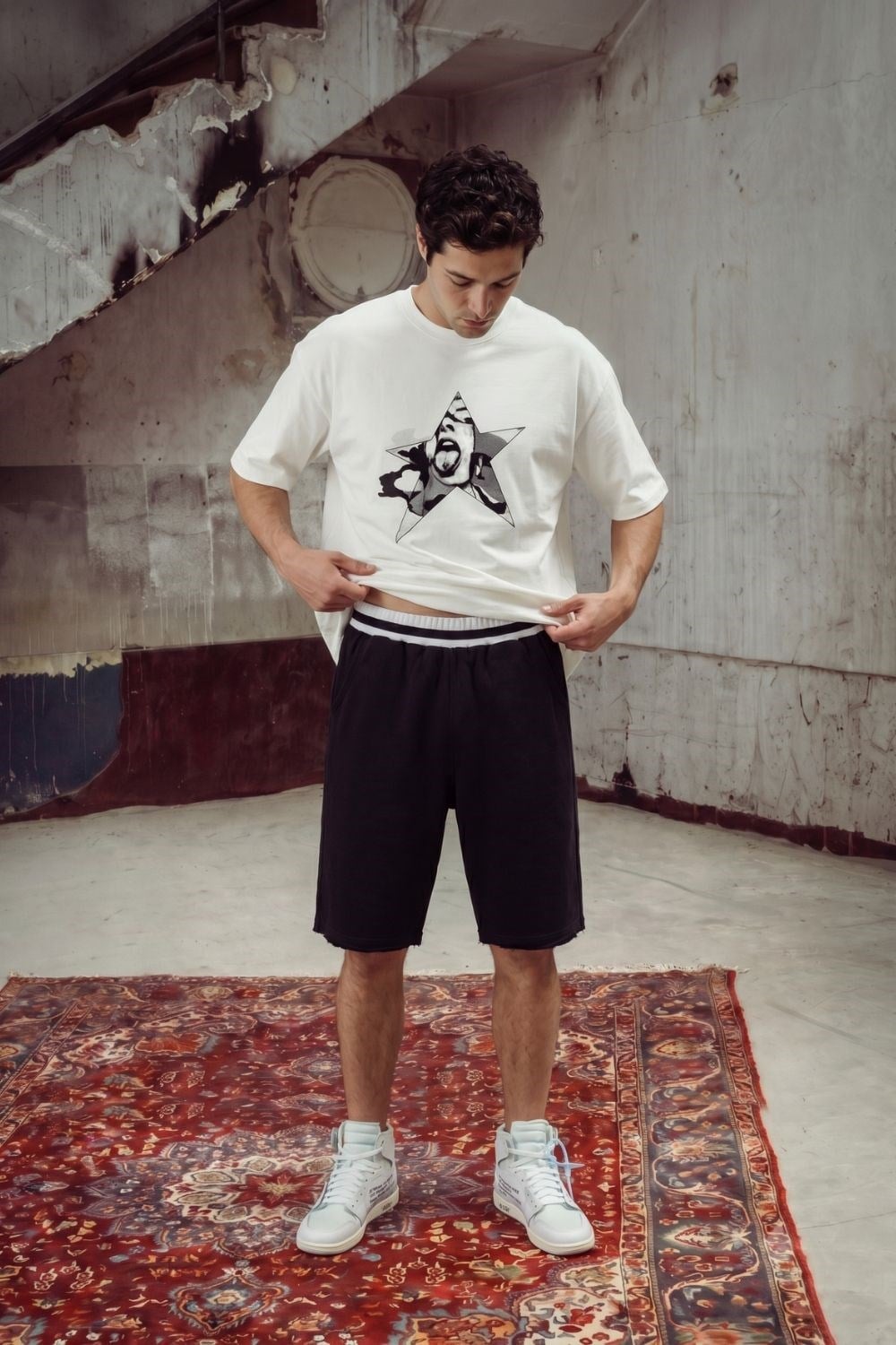 Erkek Boxy Chaos Beyaz Premium T-Shirt