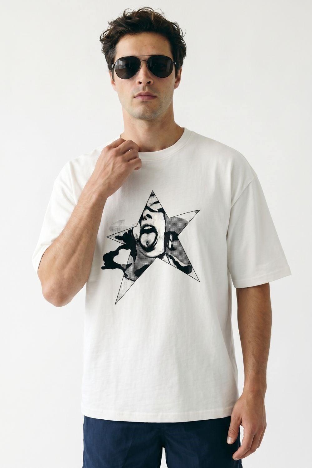 Erkek Boxy Chaos Beyaz Premium T-Shirt