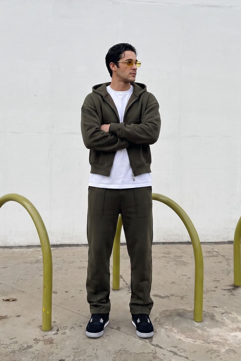 Erkek Boxy Oversize Fermuarlı Chill Haki Sweatshirt