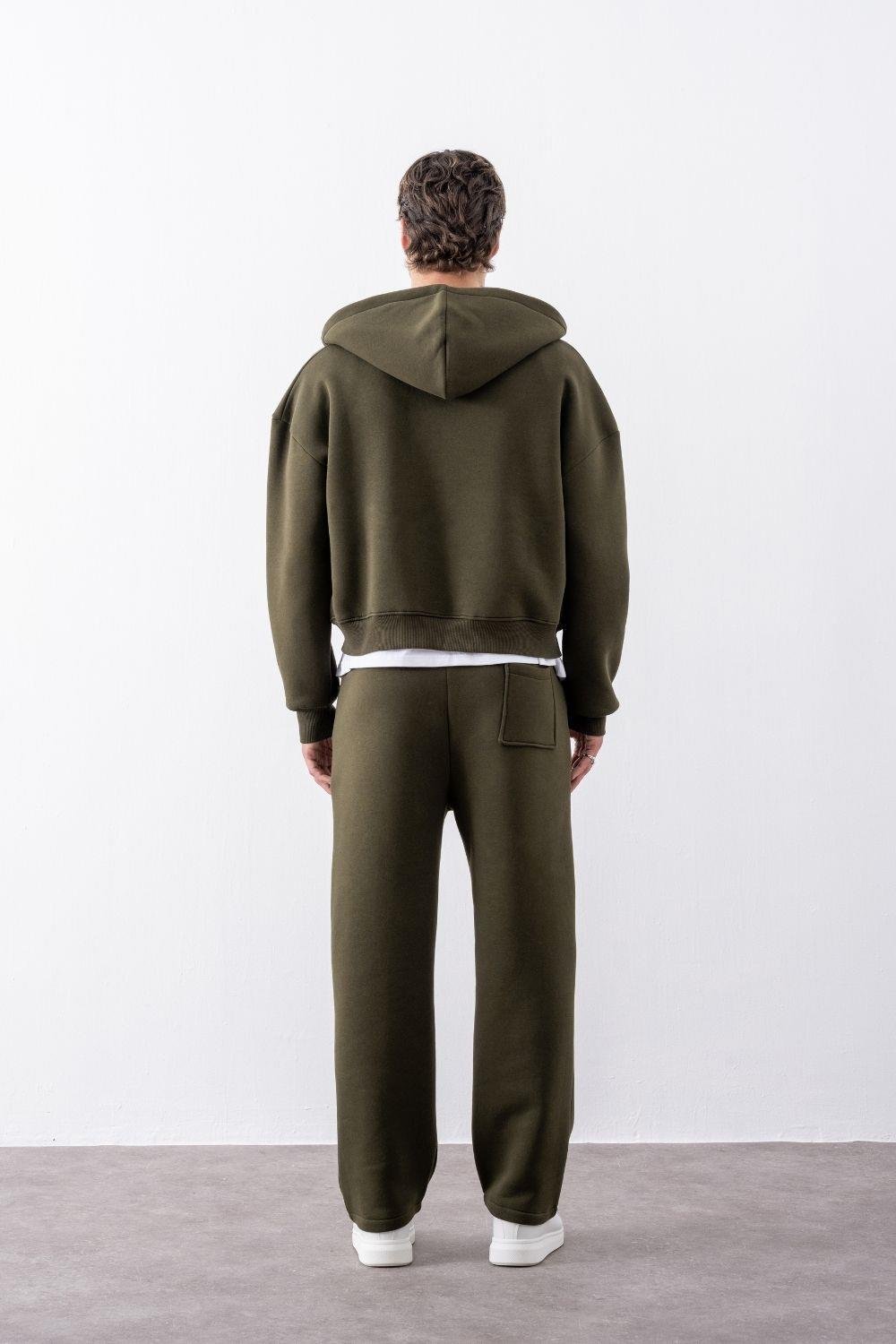 Erkek Boxy Oversize Fermuarlı Chill Haki Sweatshirt