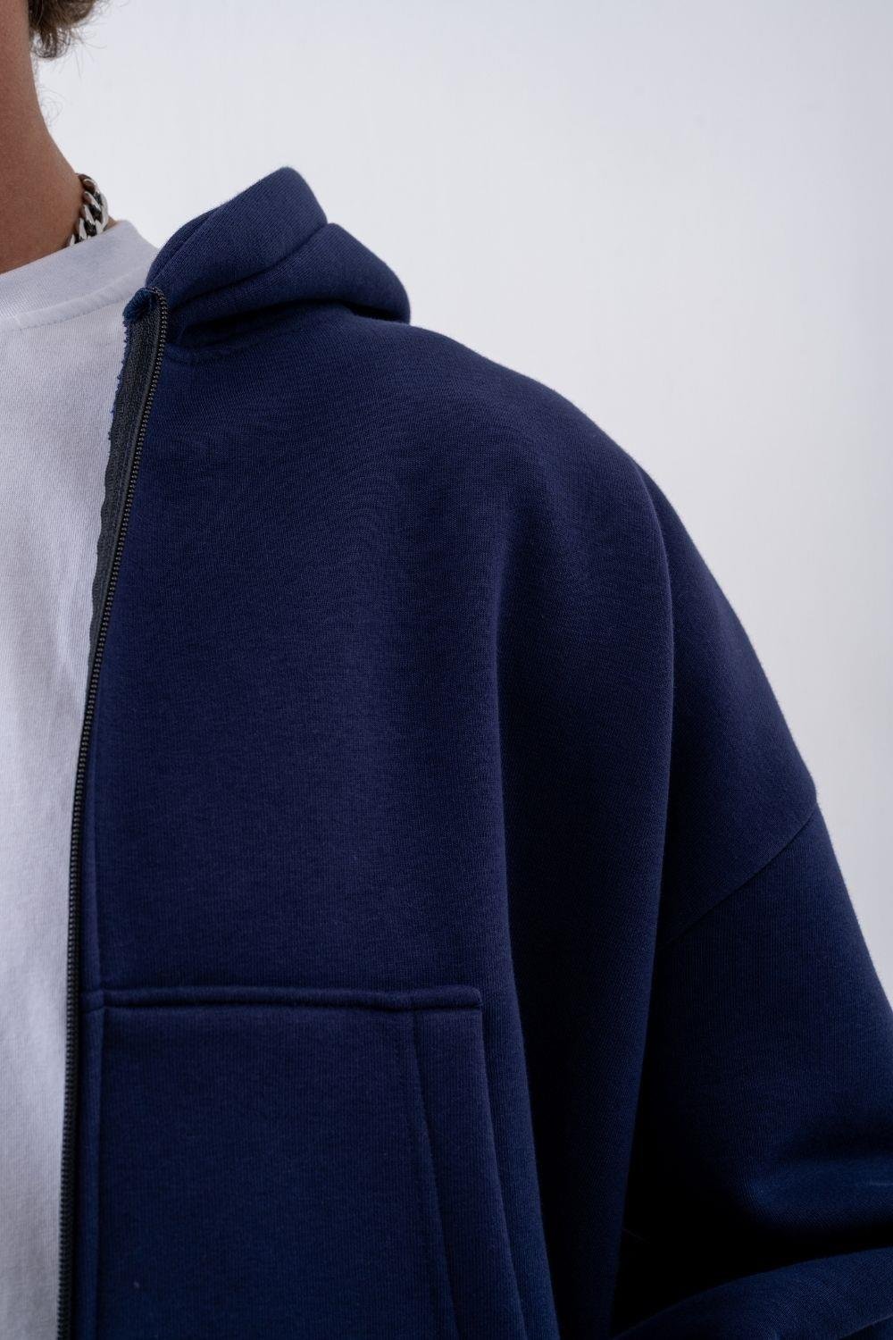 Erkek Boxy Oversize Fermuarlı Chill Lacivert Sweatshirt