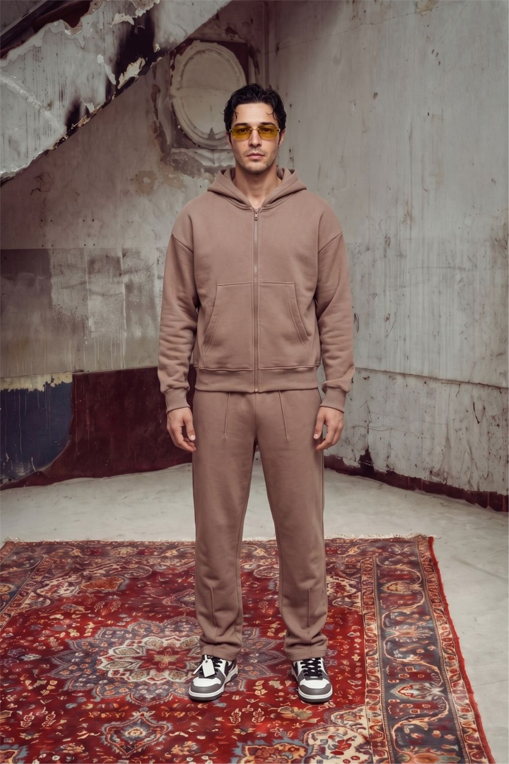 Erkek Boxy Oversize Fermuarlı Chill Somon Sweatshirt