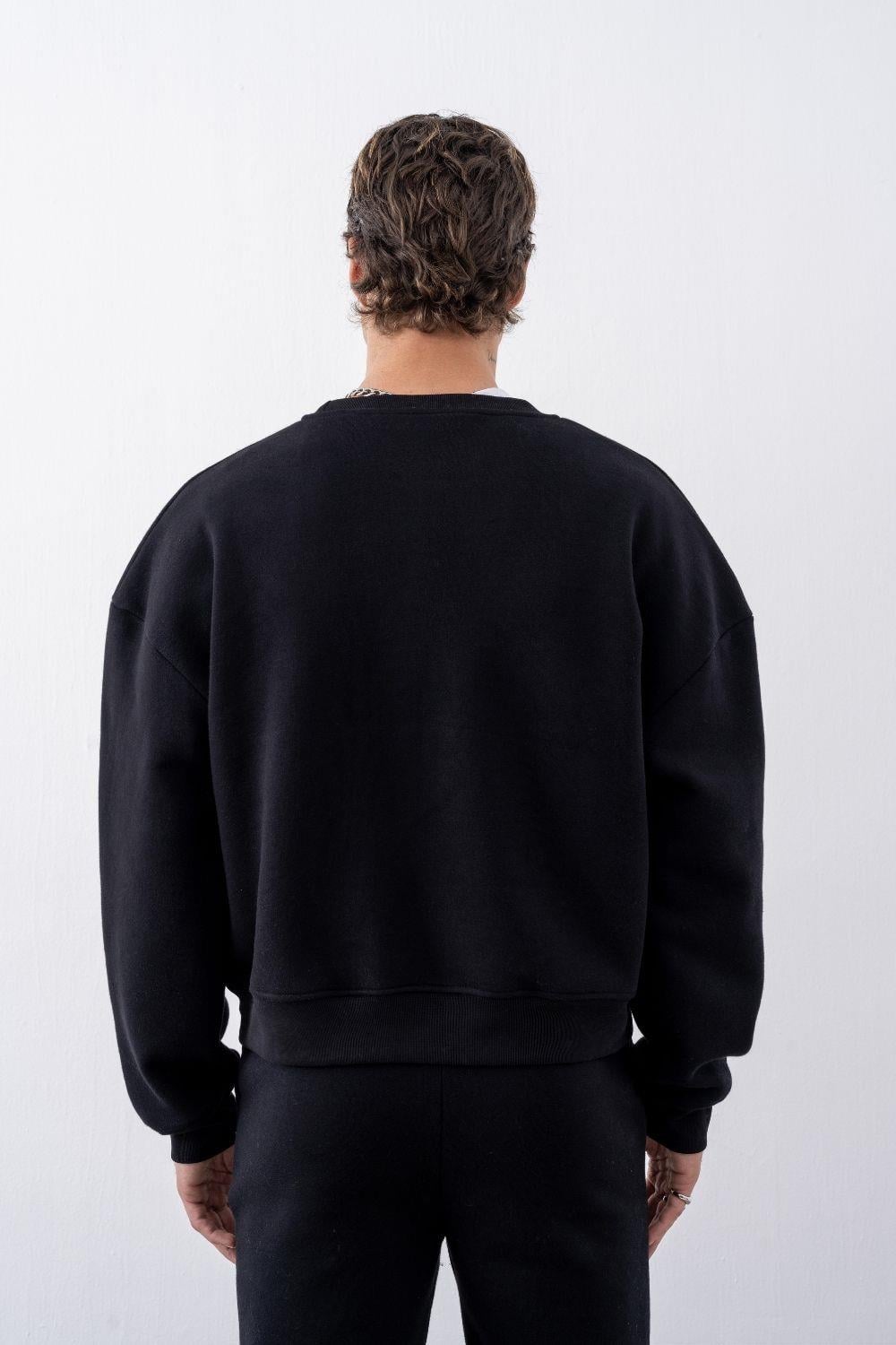 Erkek Boxy Oversize Siyah Sweatshirt