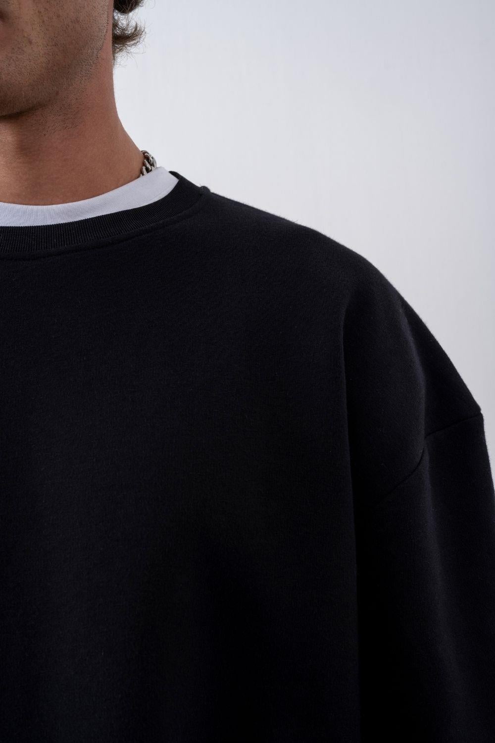 Erkek Boxy Oversize Siyah Sweatshirt