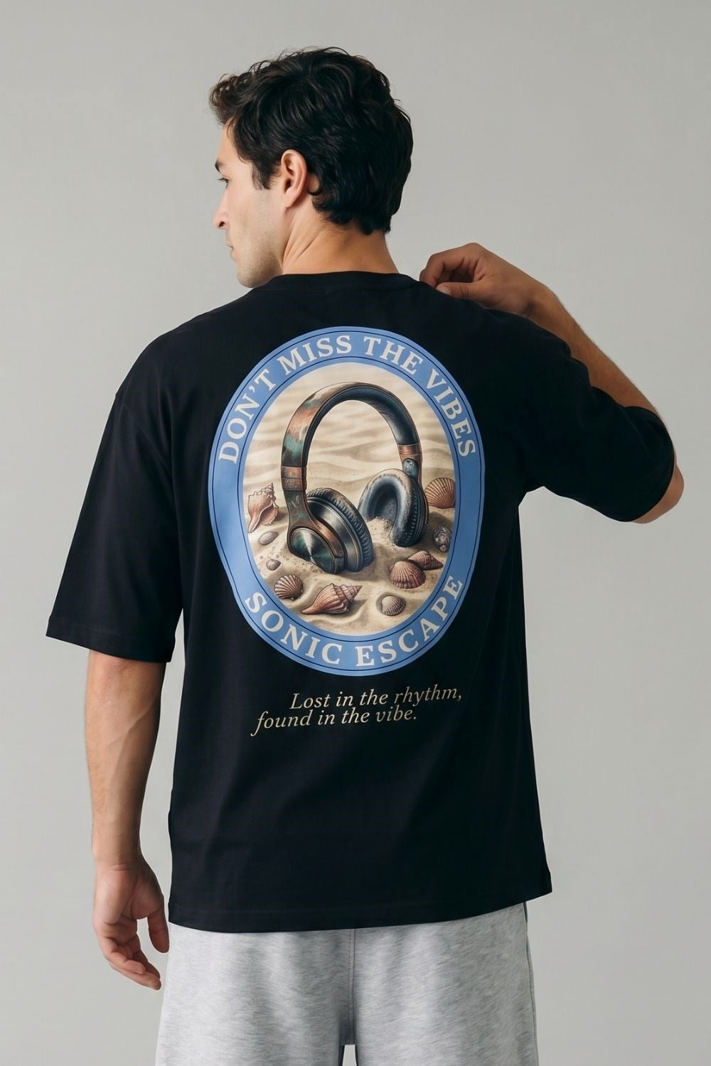 Erkek Boxy Rhytm Siyah Premium T-Shirt