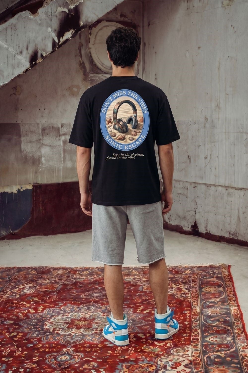 Erkek Boxy Rhytm Siyah Premium T-Shirt