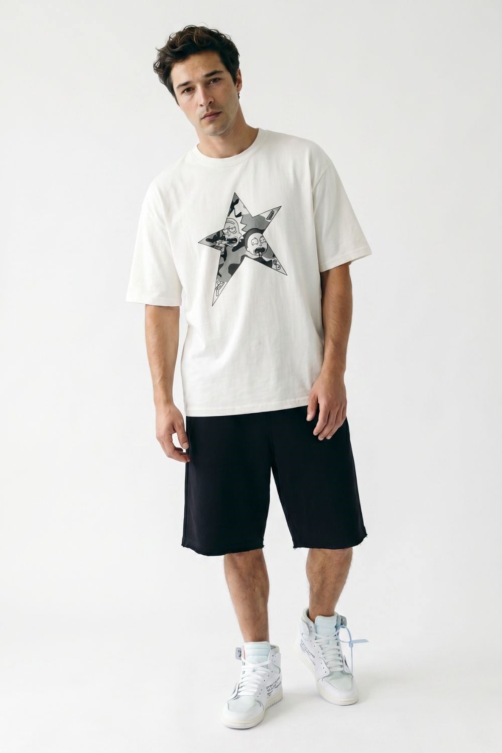Erkek Boxy Rick Beyaz Premium T-Shirt