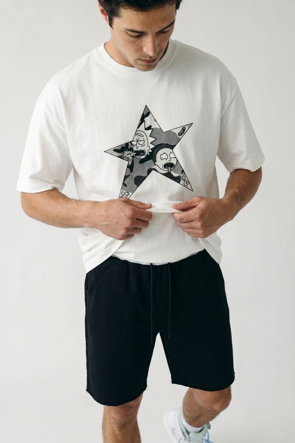 Erkek Boxy Rick Beyaz Premium T-Shirt