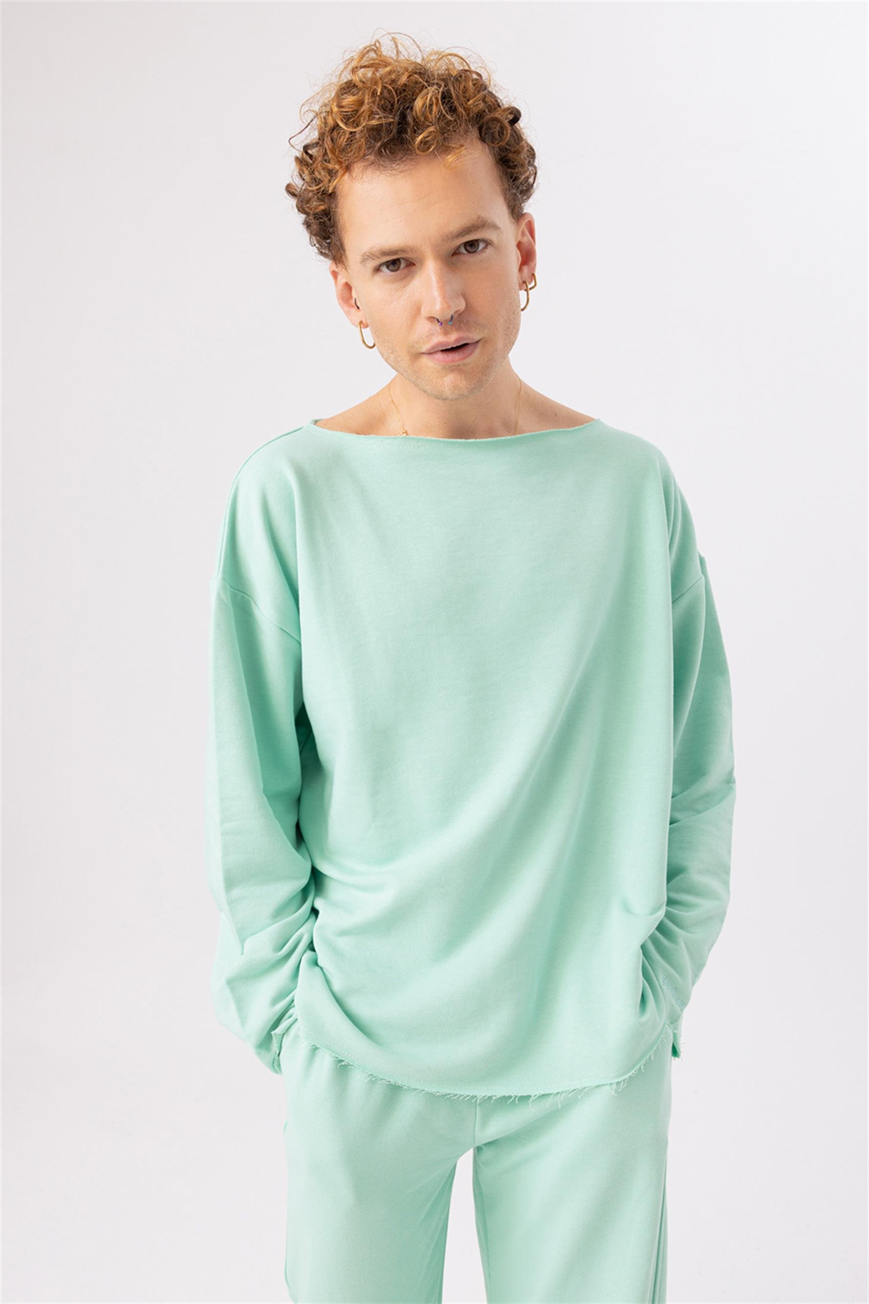 Erkek Calm Mint Kayık Yaka Sweatshirt