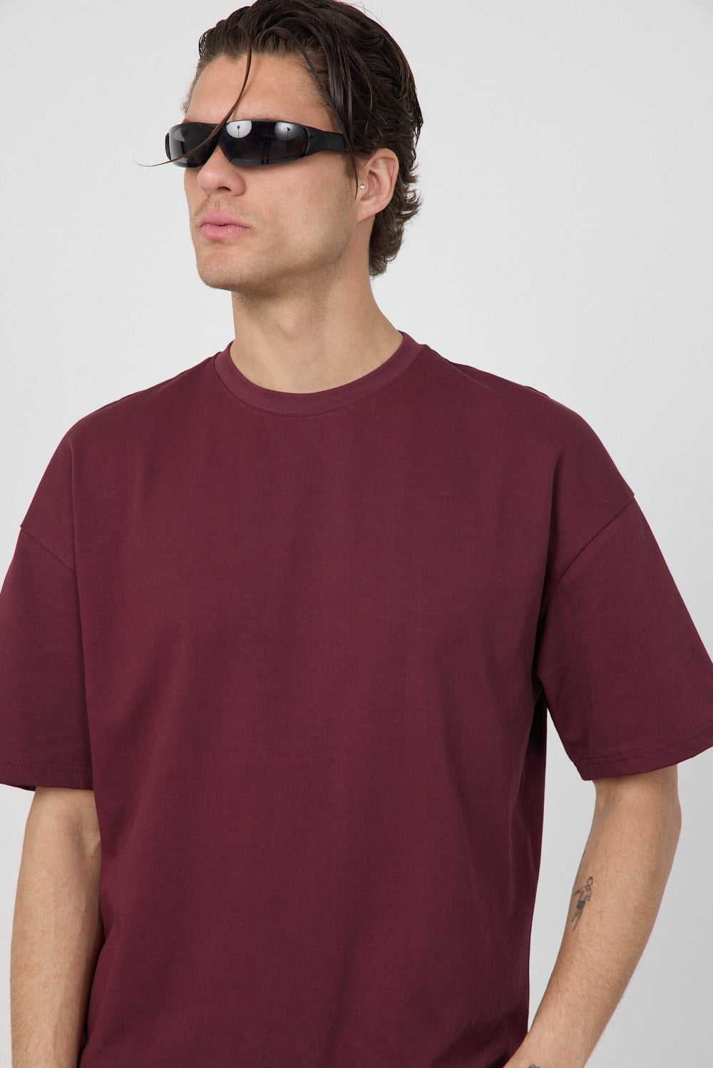 Erkek Chill Boxy Premium Bordo T-Shirt