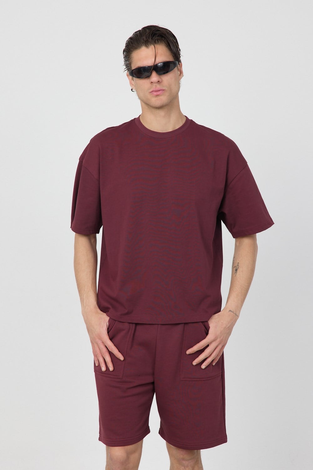 Erkek Chill Boxy Premium Bordo T-Shirt