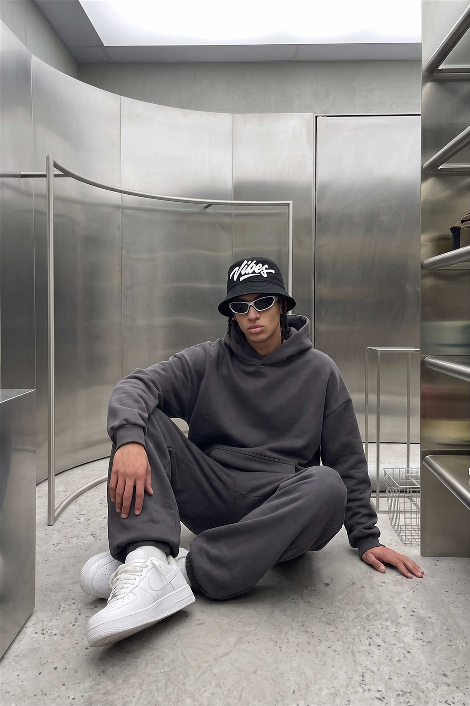 Erkek Chill Oversize Antrasit Hoodie