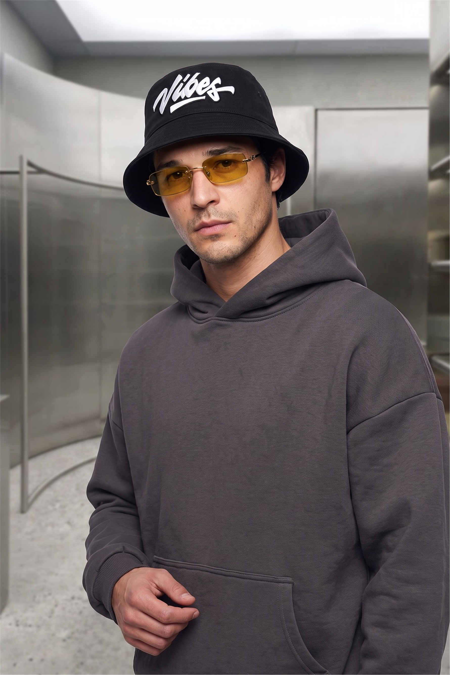 Erkek Chill Oversize Antrasit Hoodie