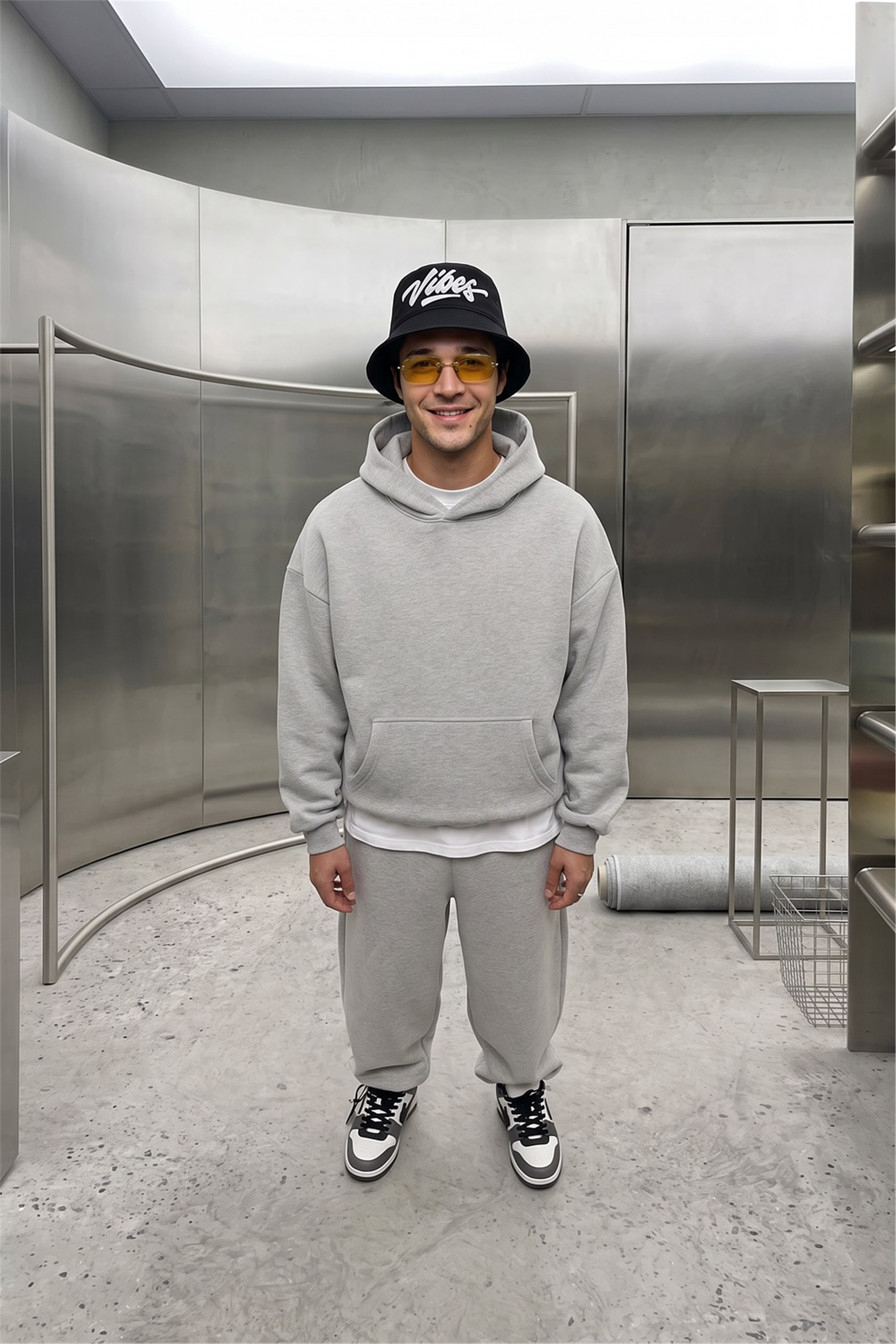 Erkek Chill Oversize Gri Hoodie