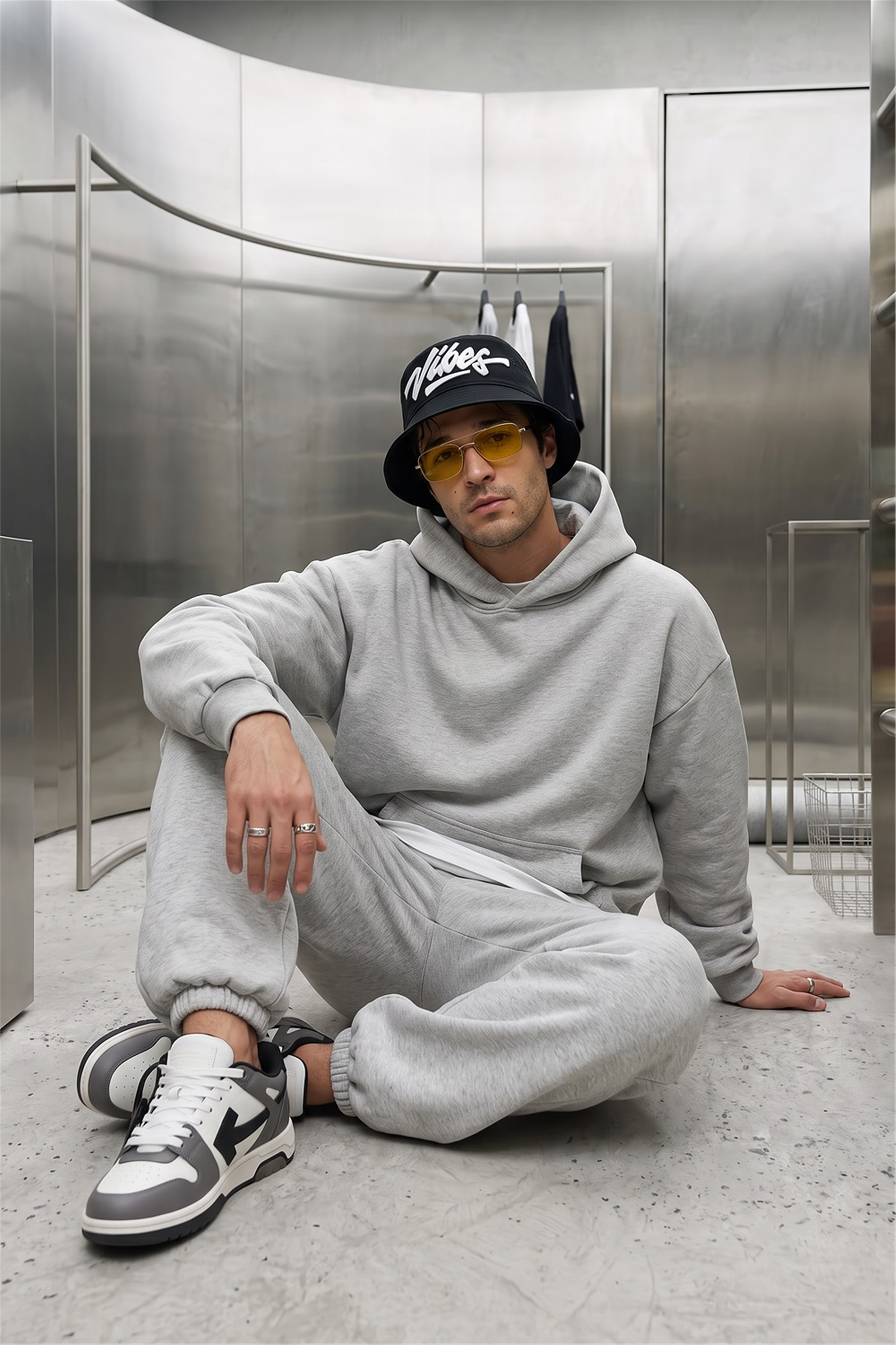 Erkek Chill Oversize Gri Hoodie