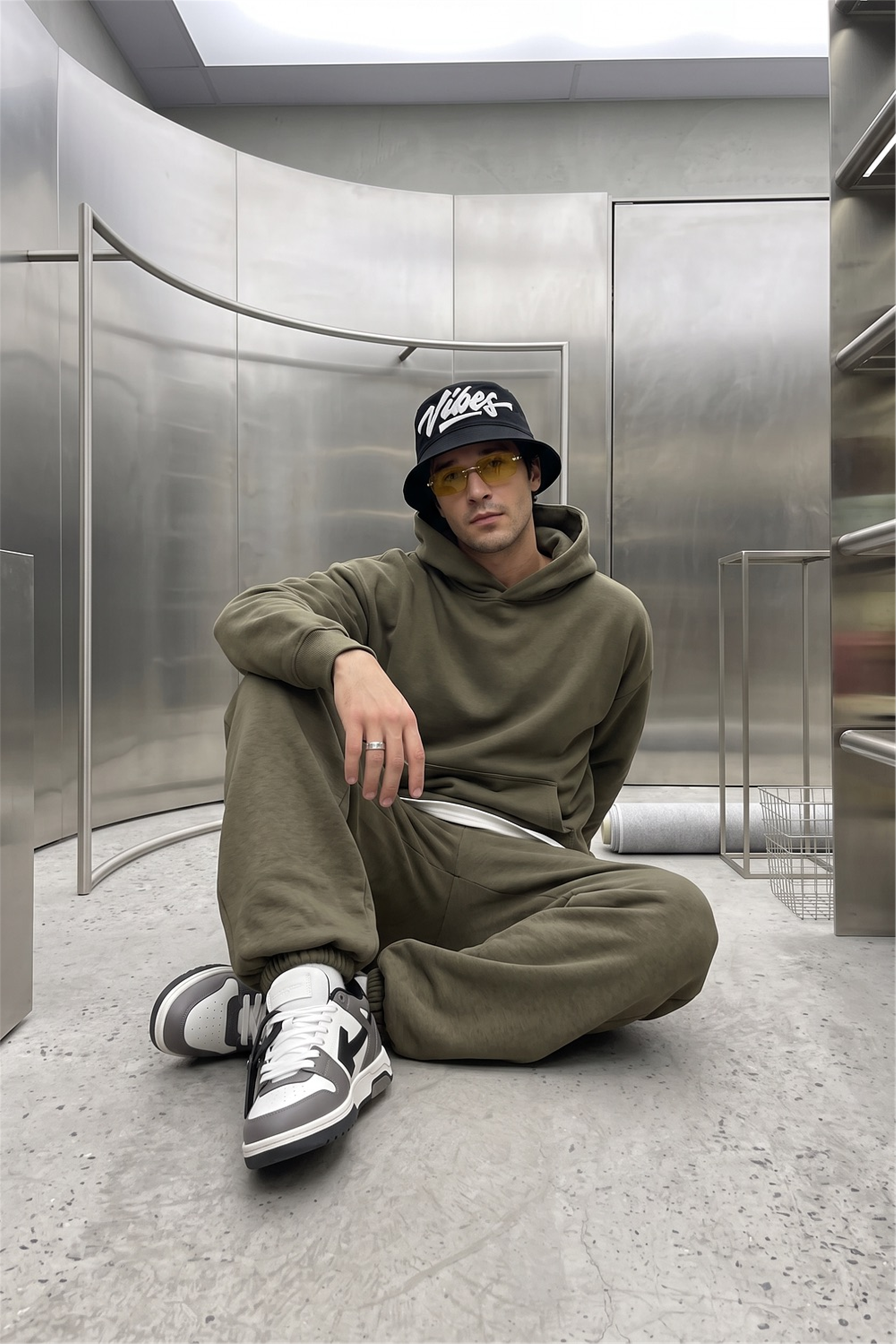Erkek Chill Oversize Haki Hoodie