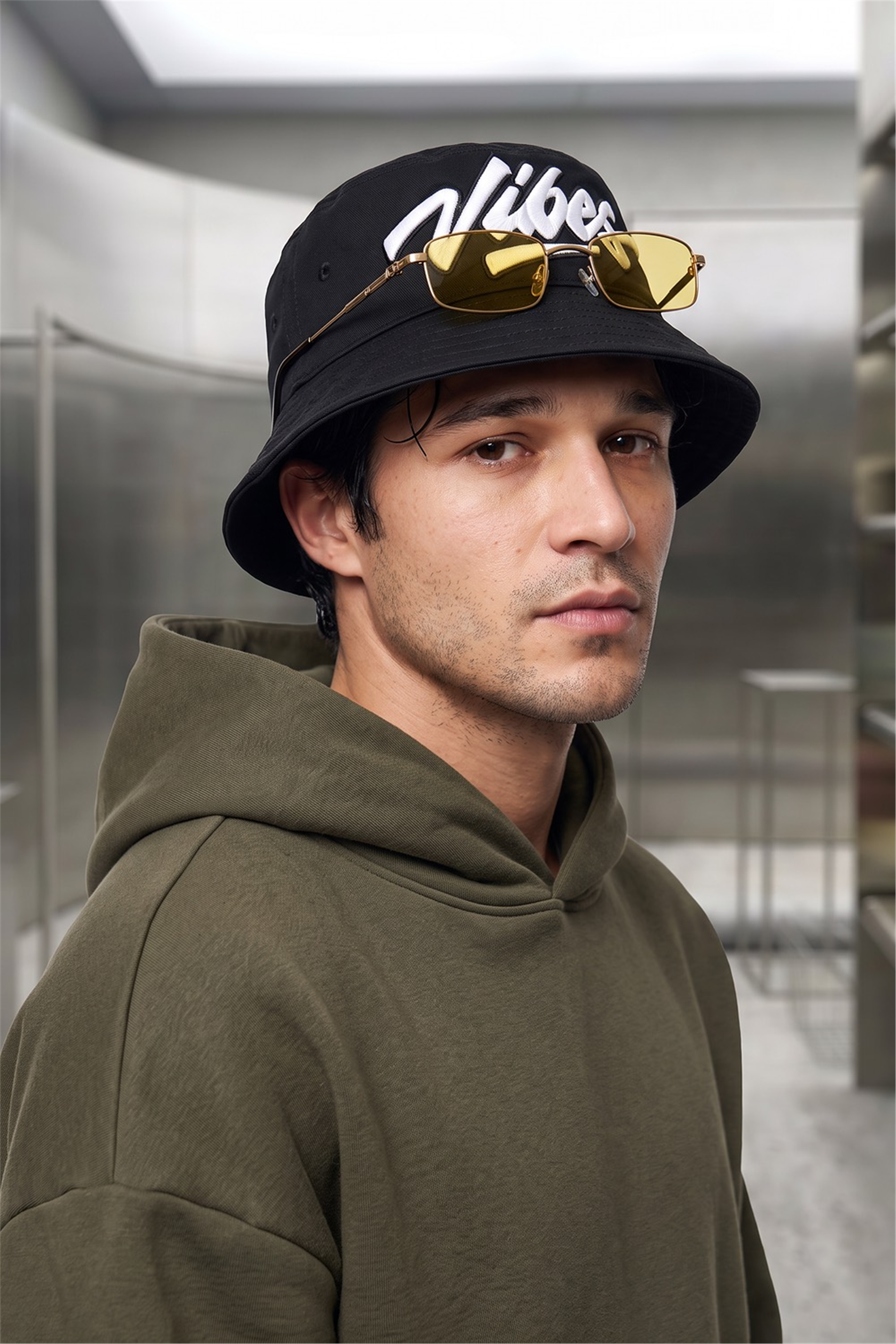 Erkek Chill Oversize Haki Hoodie