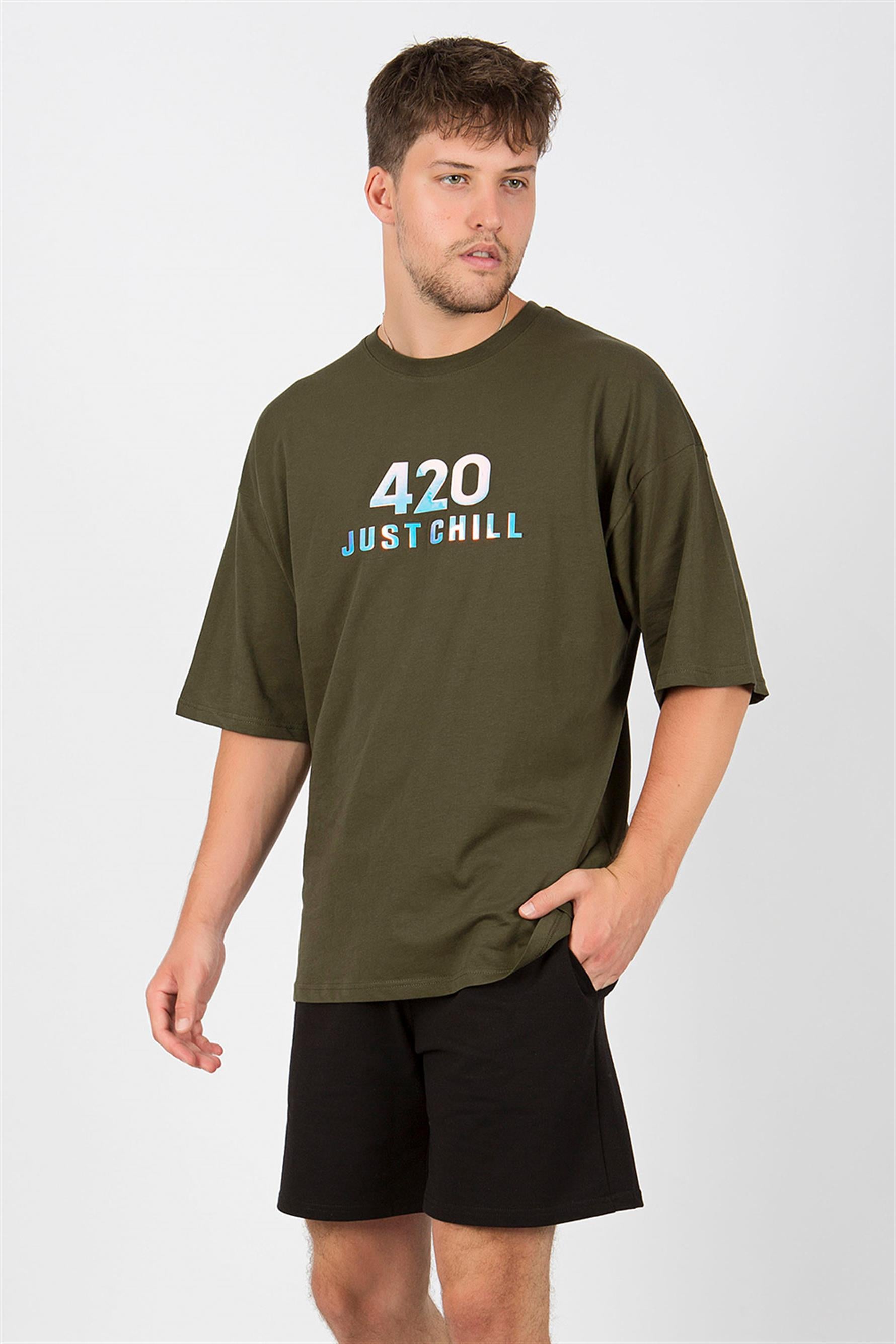 Erkek Chill Oversize Haki T-Shirt