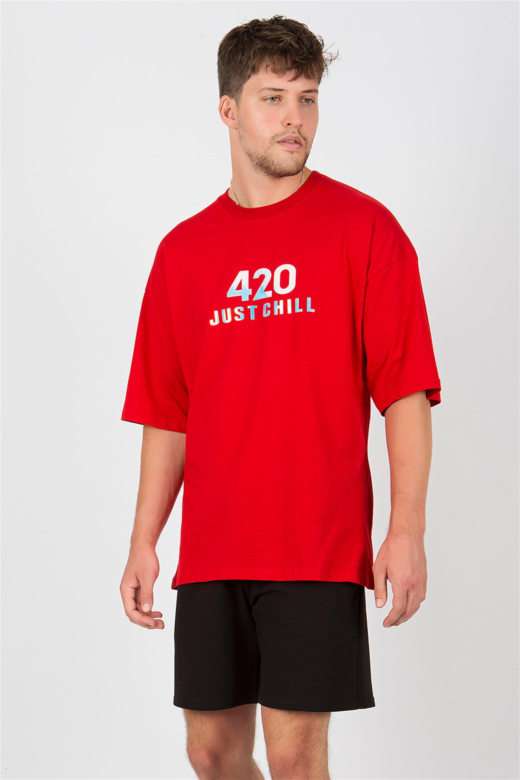 Erkek Chill Oversize Kırmızı T-Shirt