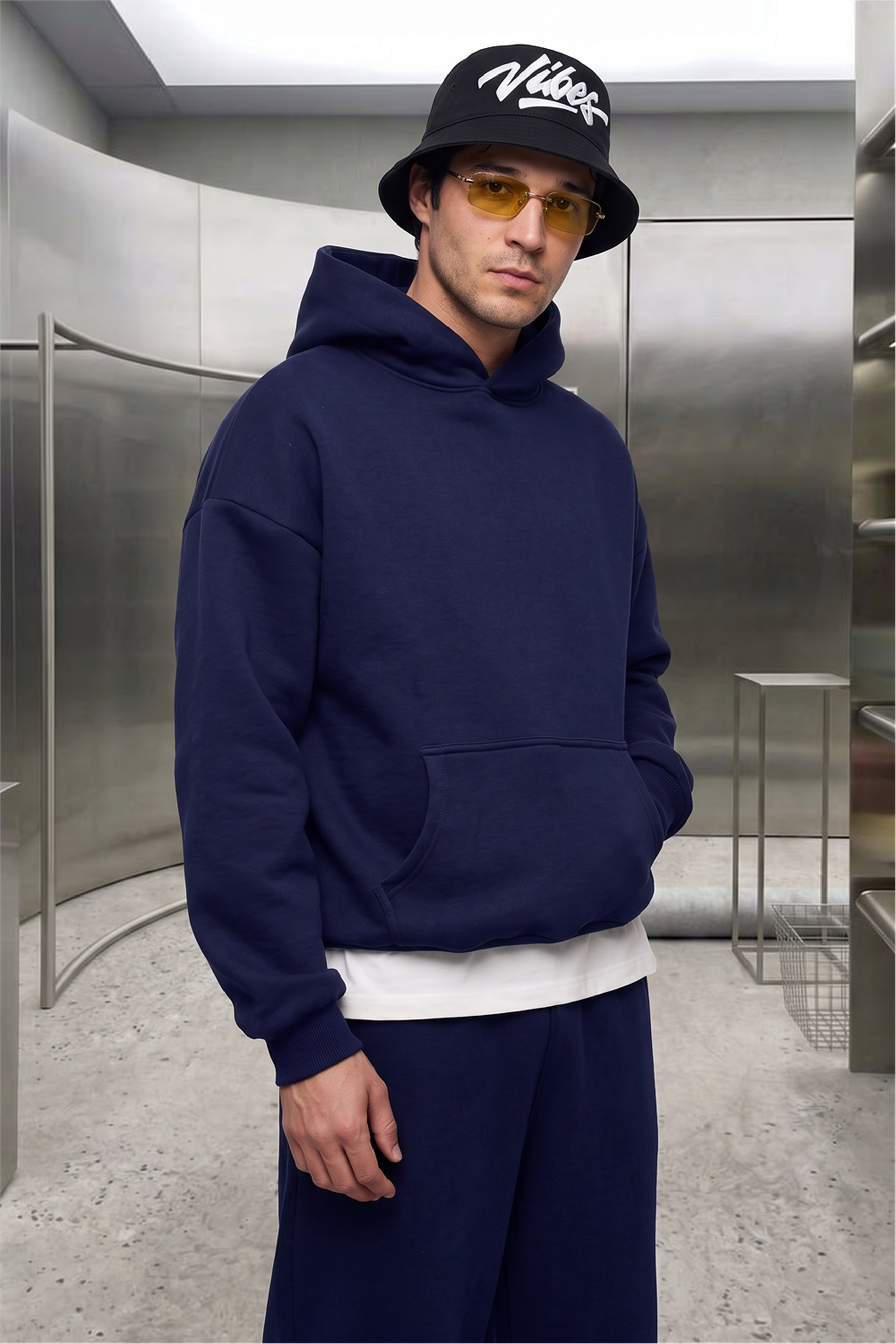 Erkek Chill Oversize Lacivert Hoodie