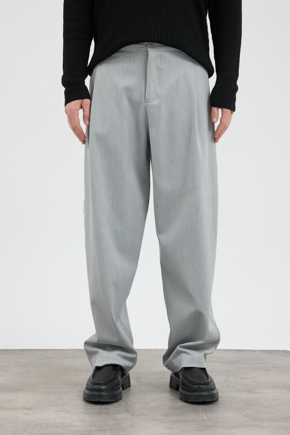 Erkek Chill Premium Pileli Gri Kumaş Pantolon