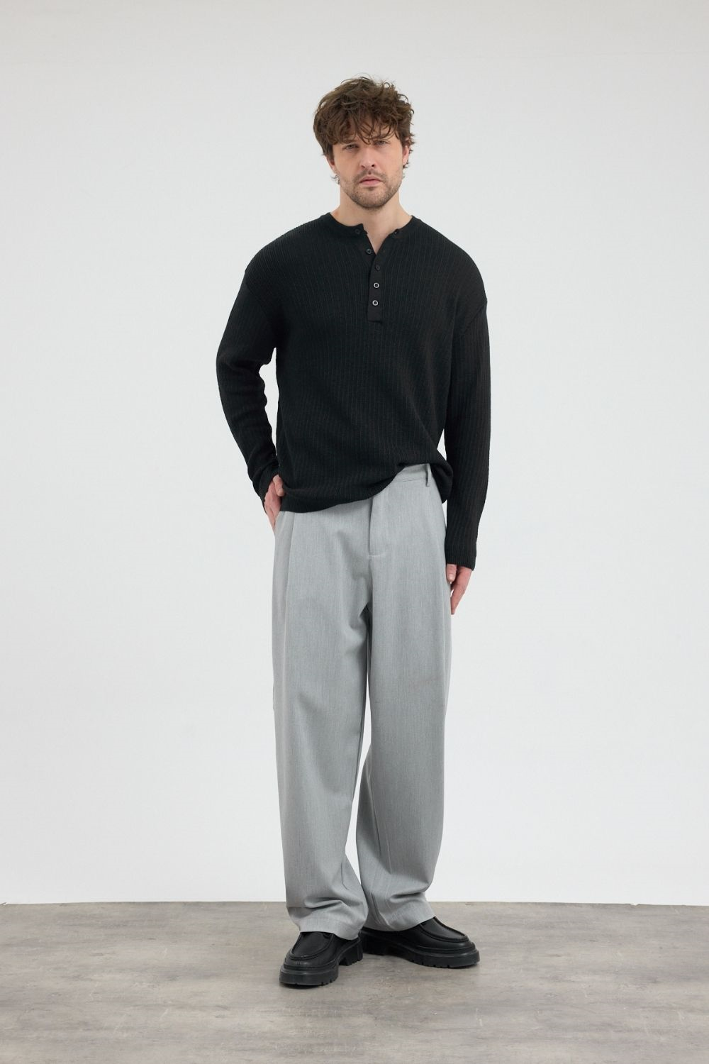 Erkek Chill Premium Pileli Gri Kumaş Pantolon